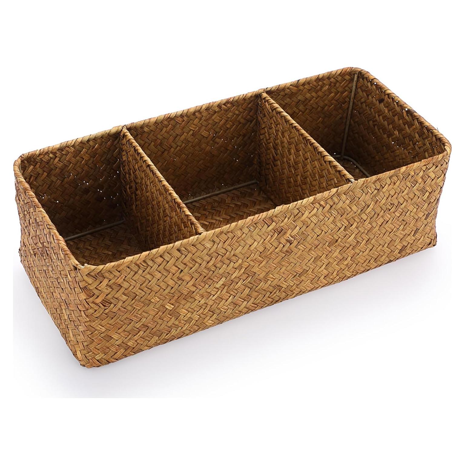 Cesta de Almacenamiento ELLDOO de Algas 3 Secciones Marrón 35.5x15x11cm