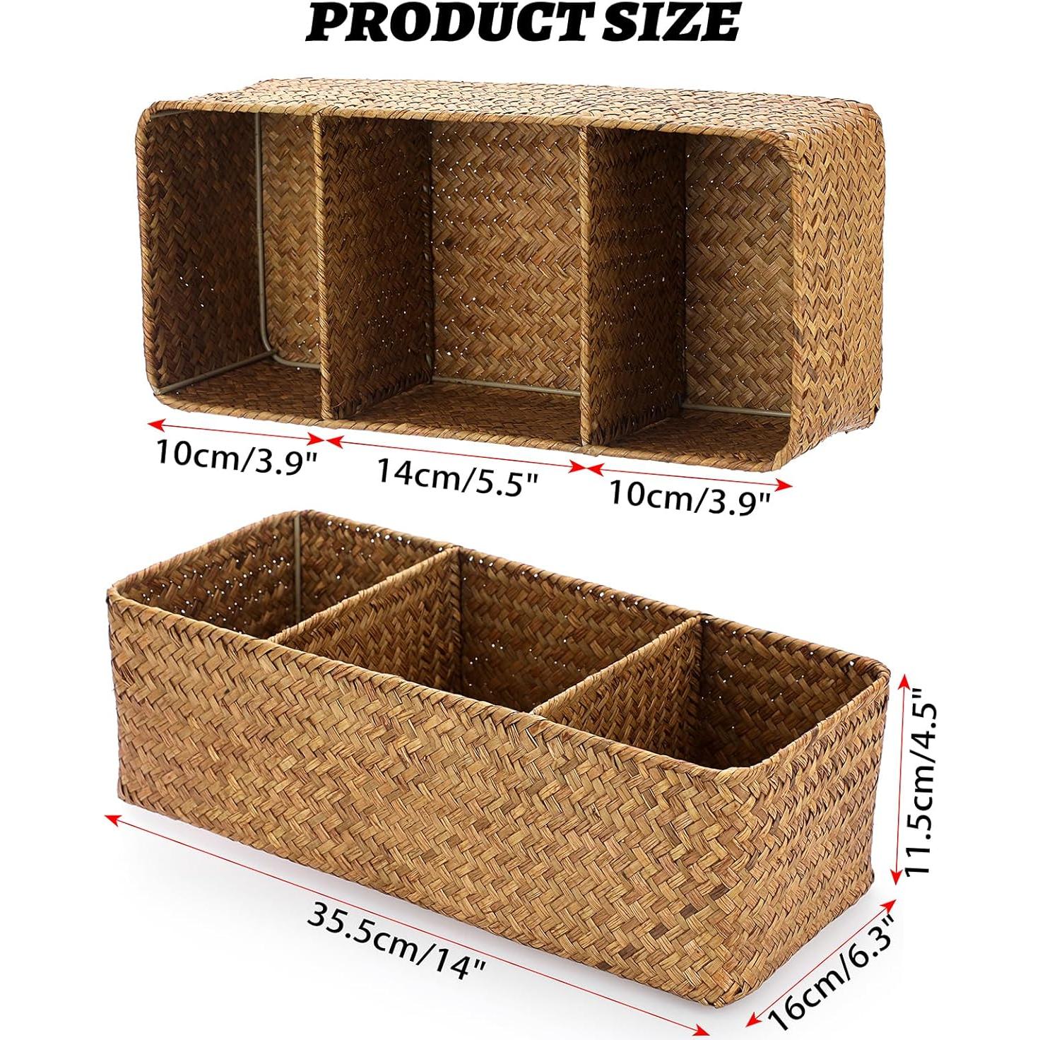 Cesta de Almacenamiento ELLDOO de Algas 3 Secciones Marrón 35.5x15x11cm