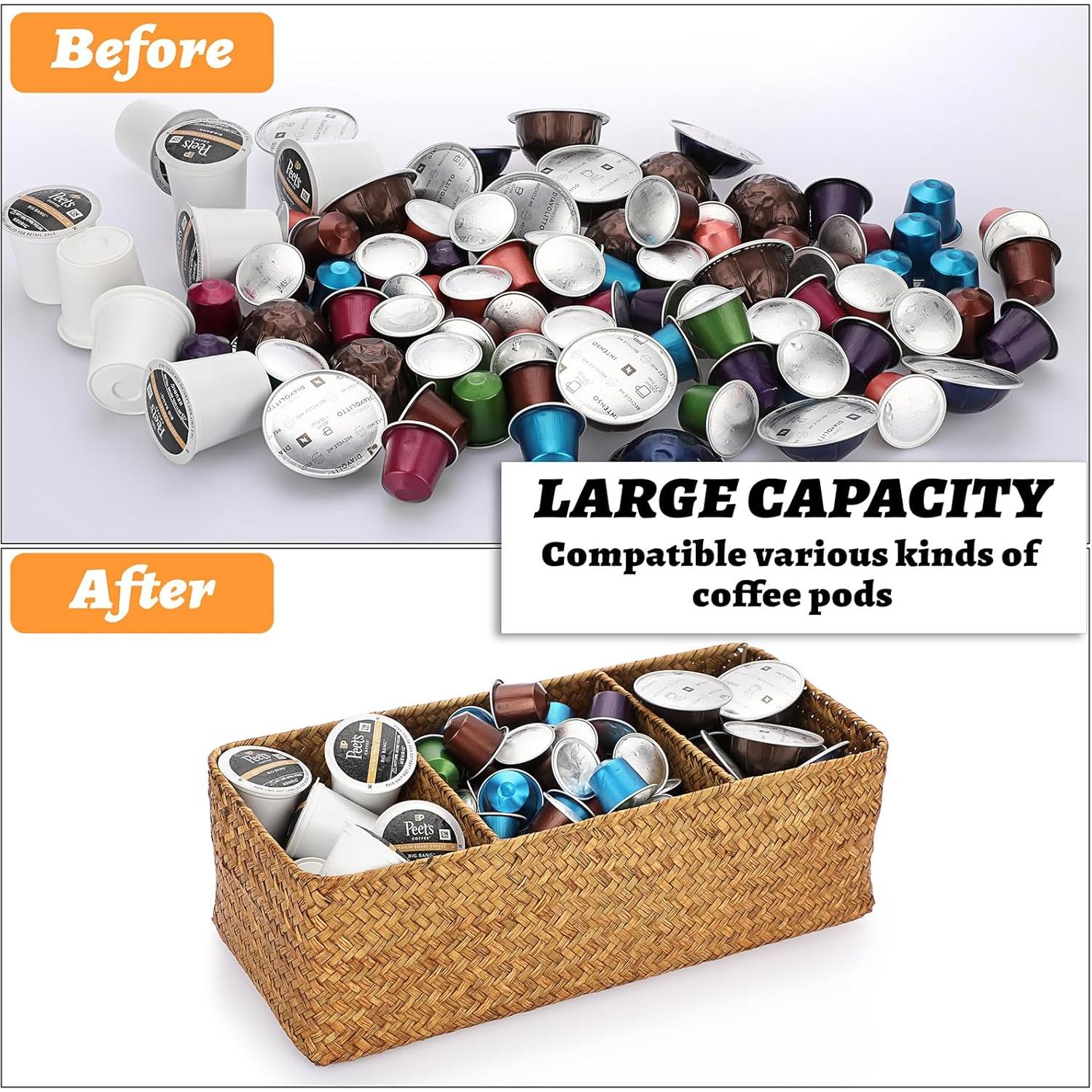 Cesta de Almacenamiento ELLDOO de Algas 3 Secciones Marrón 35.5x15x11cm