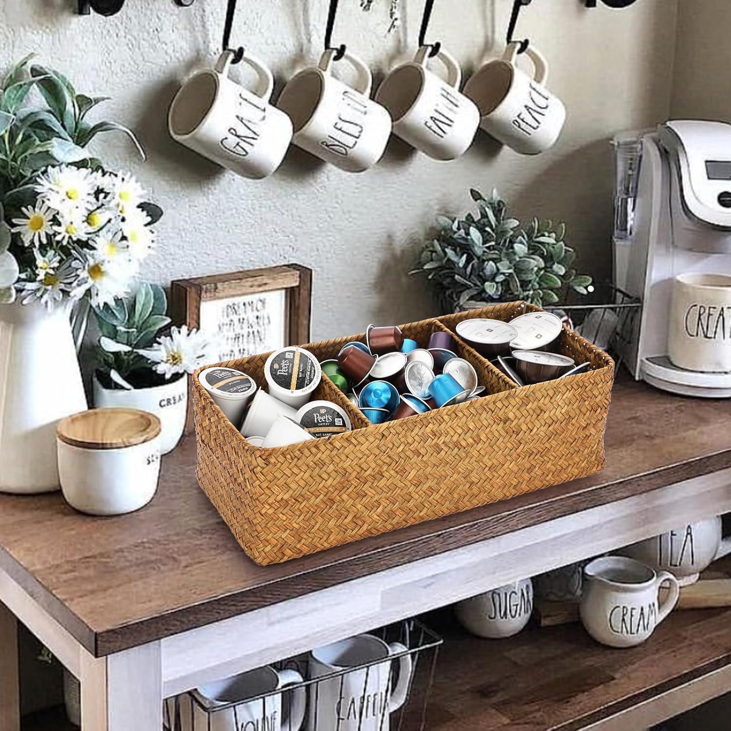 Cesta de Almacenamiento ELLDOO de Algas 3 Secciones Marrón 35.5x15x11cm