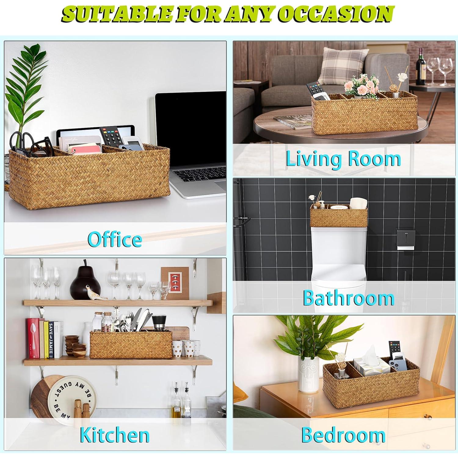 Cesta de Almacenamiento ELLDOO de Algas 3 Secciones Marrón 35.5x15x11cm