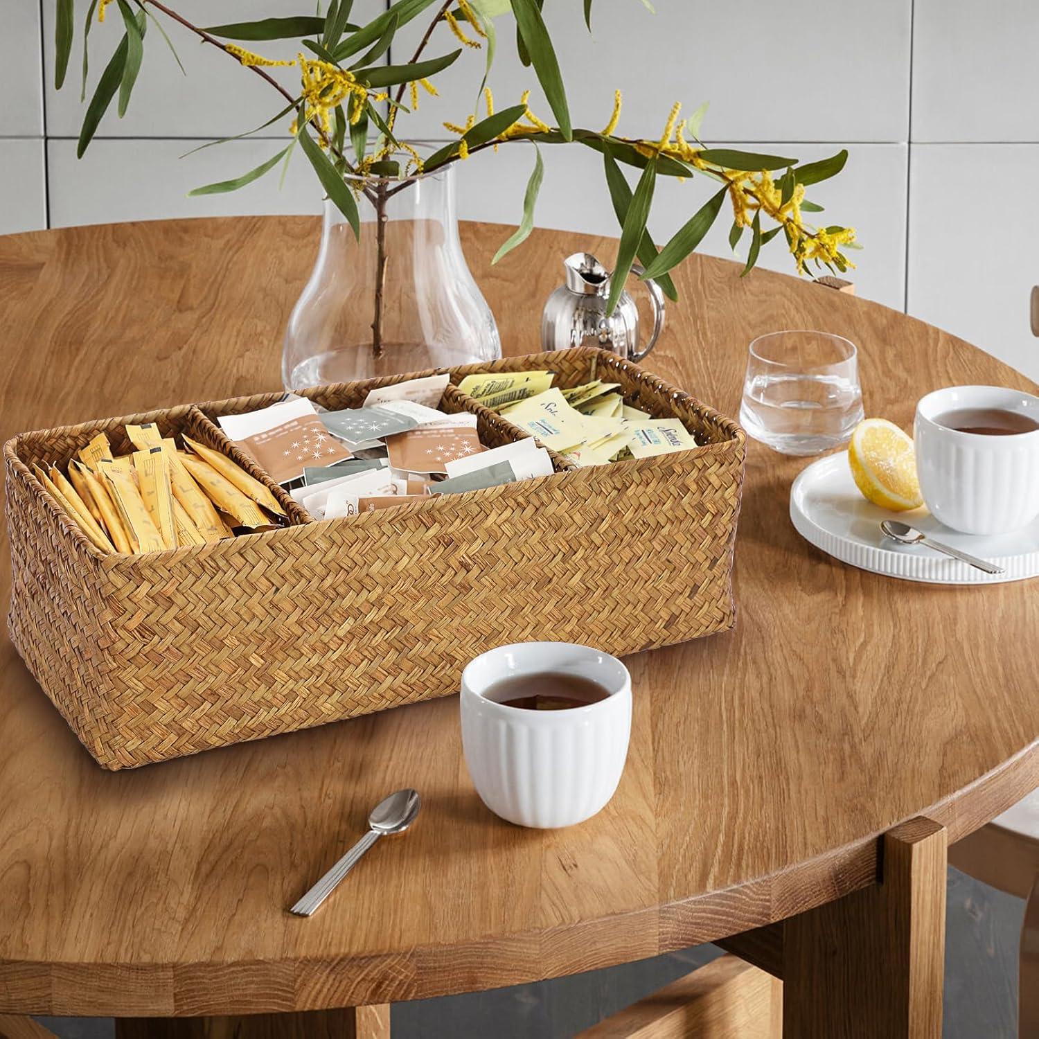 Cesta de Almacenamiento ELLDOO de Algas 3 Secciones Marrón 35.5x15x11cm