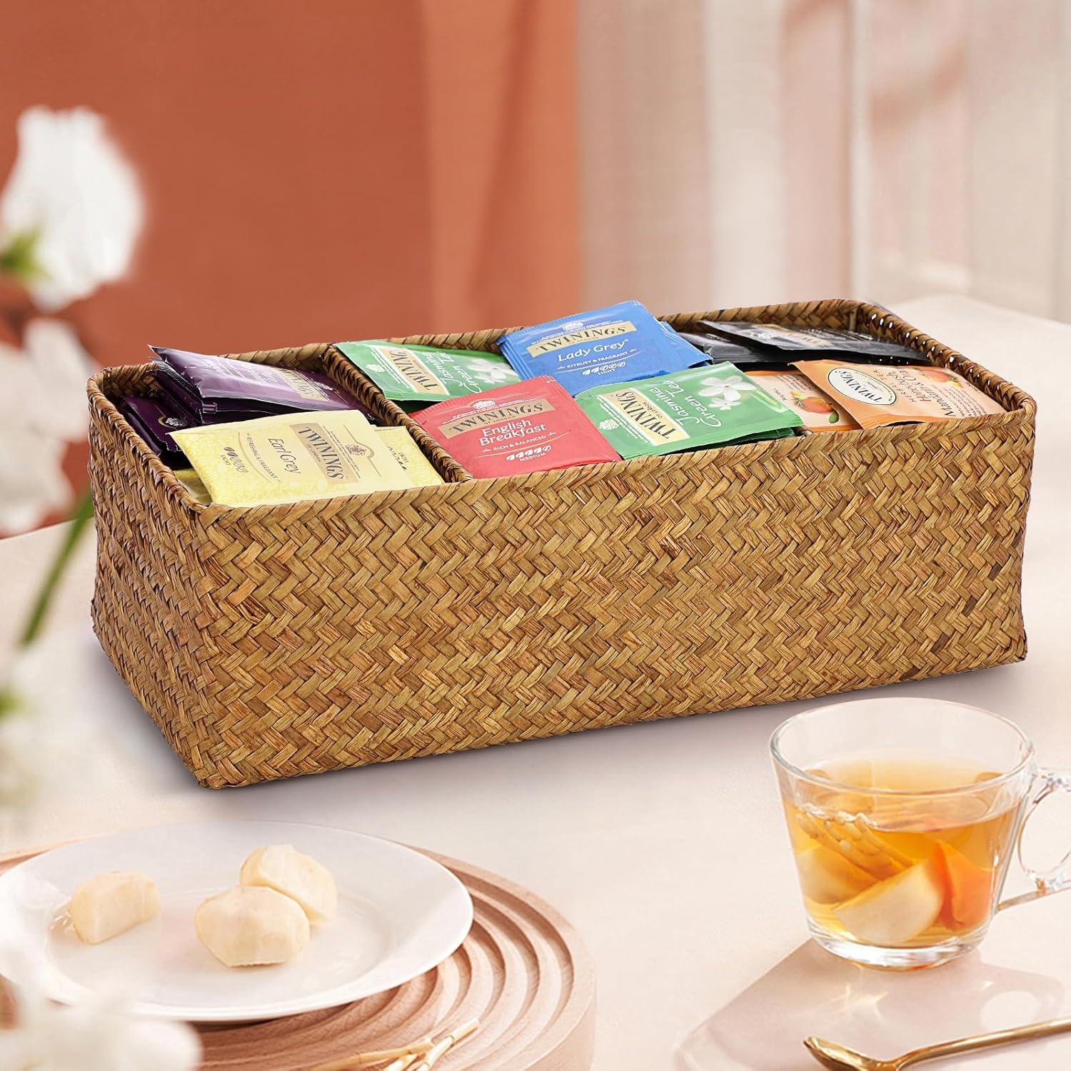 Cesta de Almacenamiento ELLDOO de Algas 3 Secciones Marrón 35.5x15x11cm