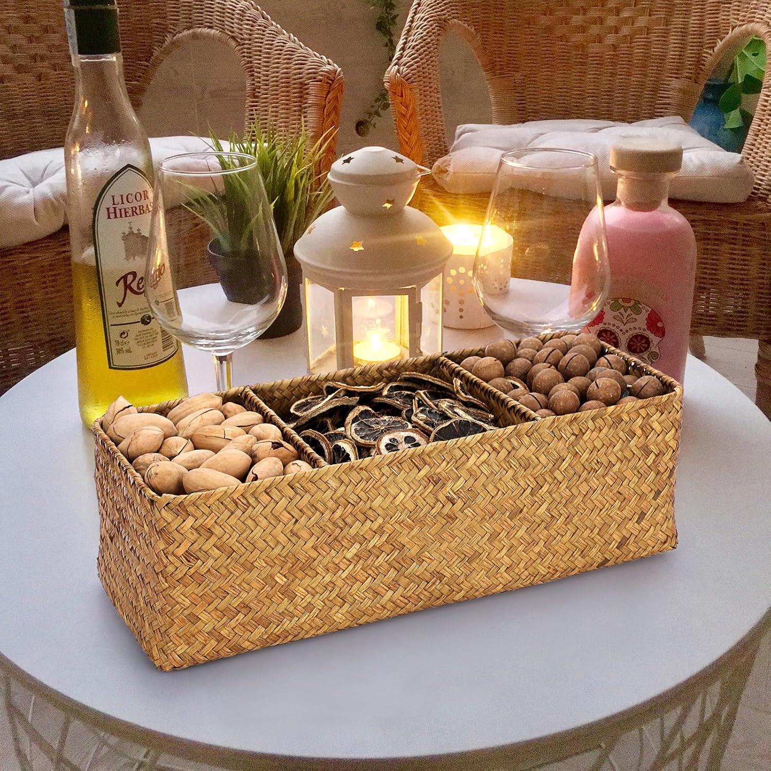 Cesta de Almacenamiento ELLDOO de Algas 3 Secciones Marrón 35.5x15x11cm