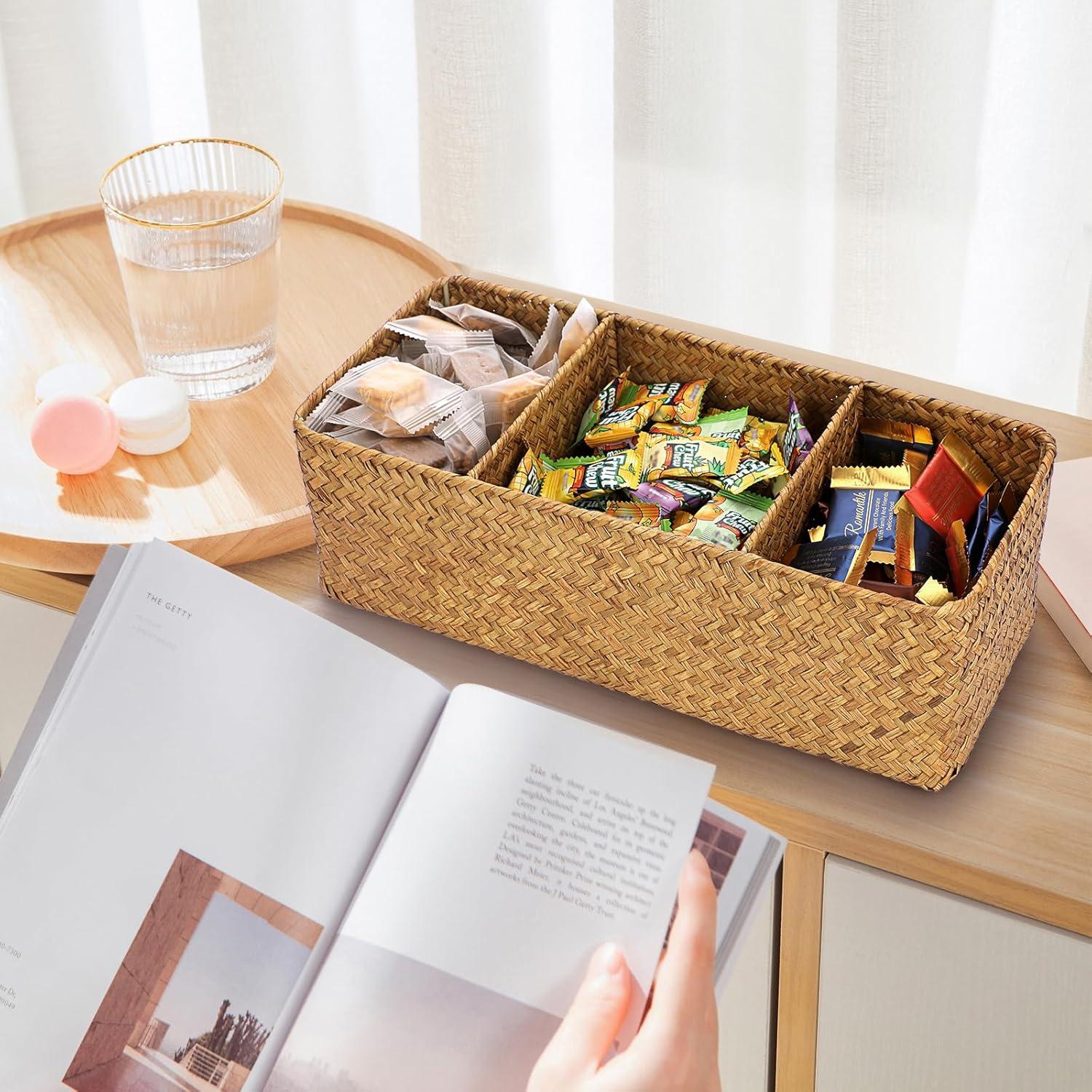 Cesta de Almacenamiento ELLDOO de Algas 3 Secciones Marrón 35.5x15x11cm