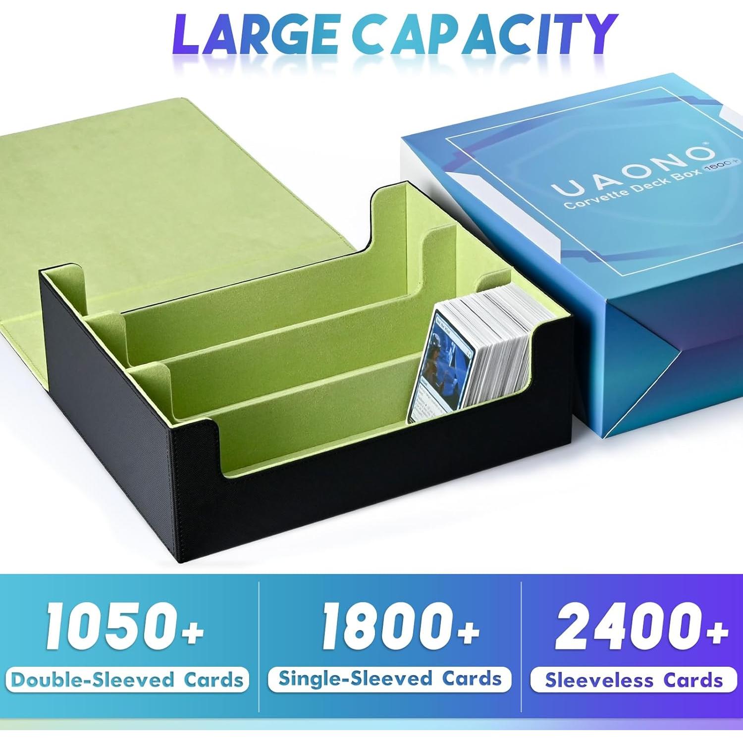 Caja de Almacenamiento de Cartas UAONO 1800+ Magnética Negra/Verde