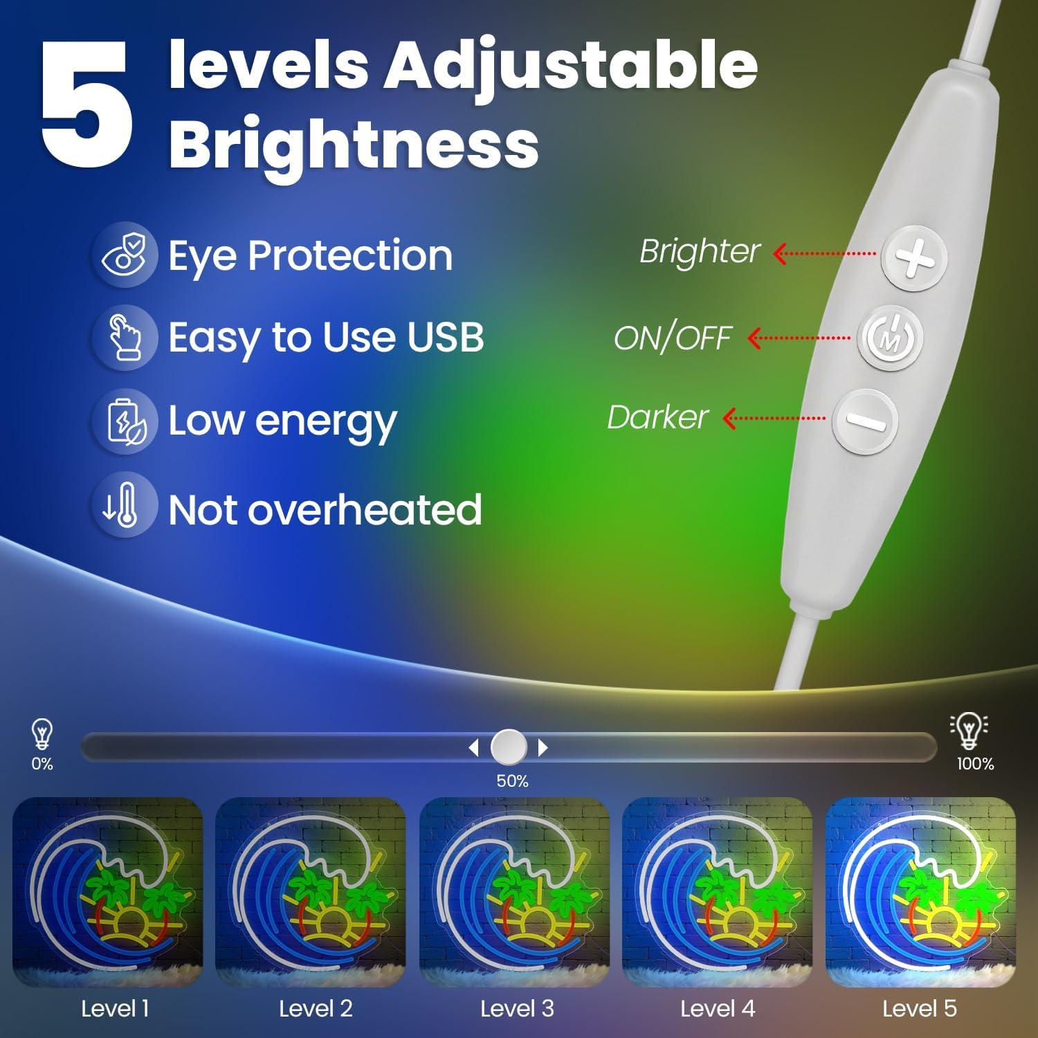 Letrero de Neón LED Sneinon Palma y Olas 32.8x31.8cm