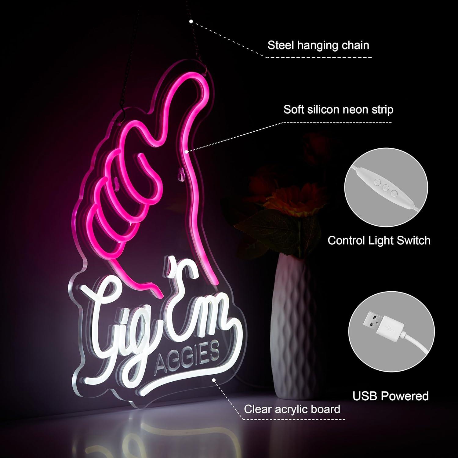 Luz de Neón ZODZ Gig EM Texas 42x32 cm Rosa y Blanco