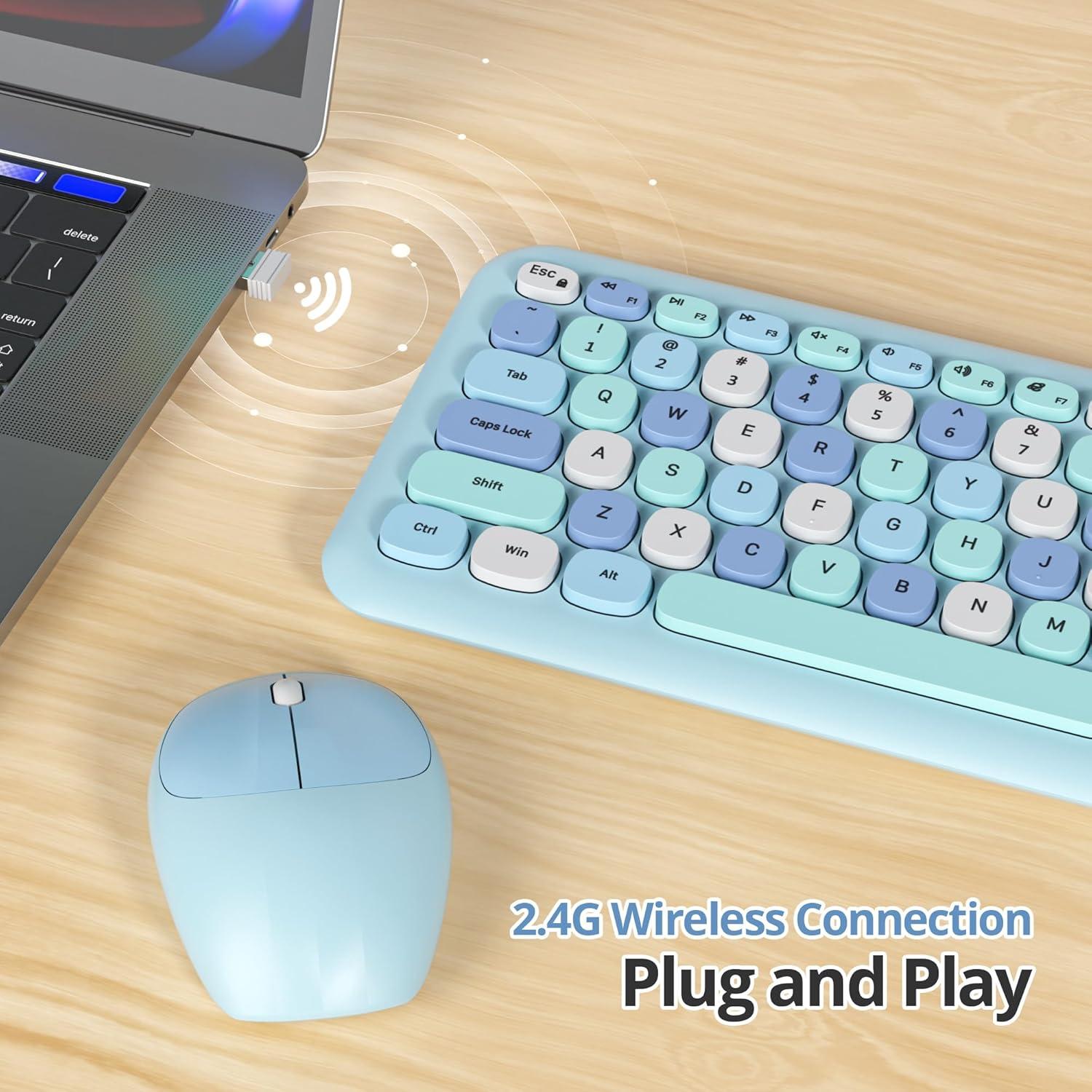 Conjunto Teclado y Ratón Inalámbrico iRoboosta Azul 2.4GHz