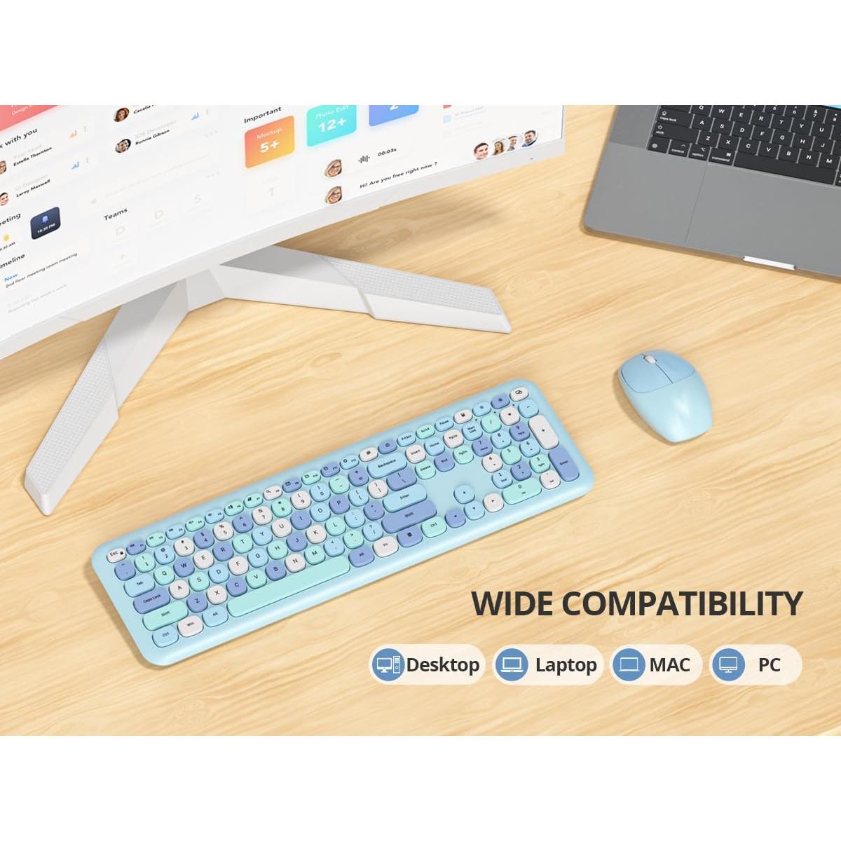 Conjunto Teclado y Ratón Inalámbrico iRoboosta Azul 2.4GHz