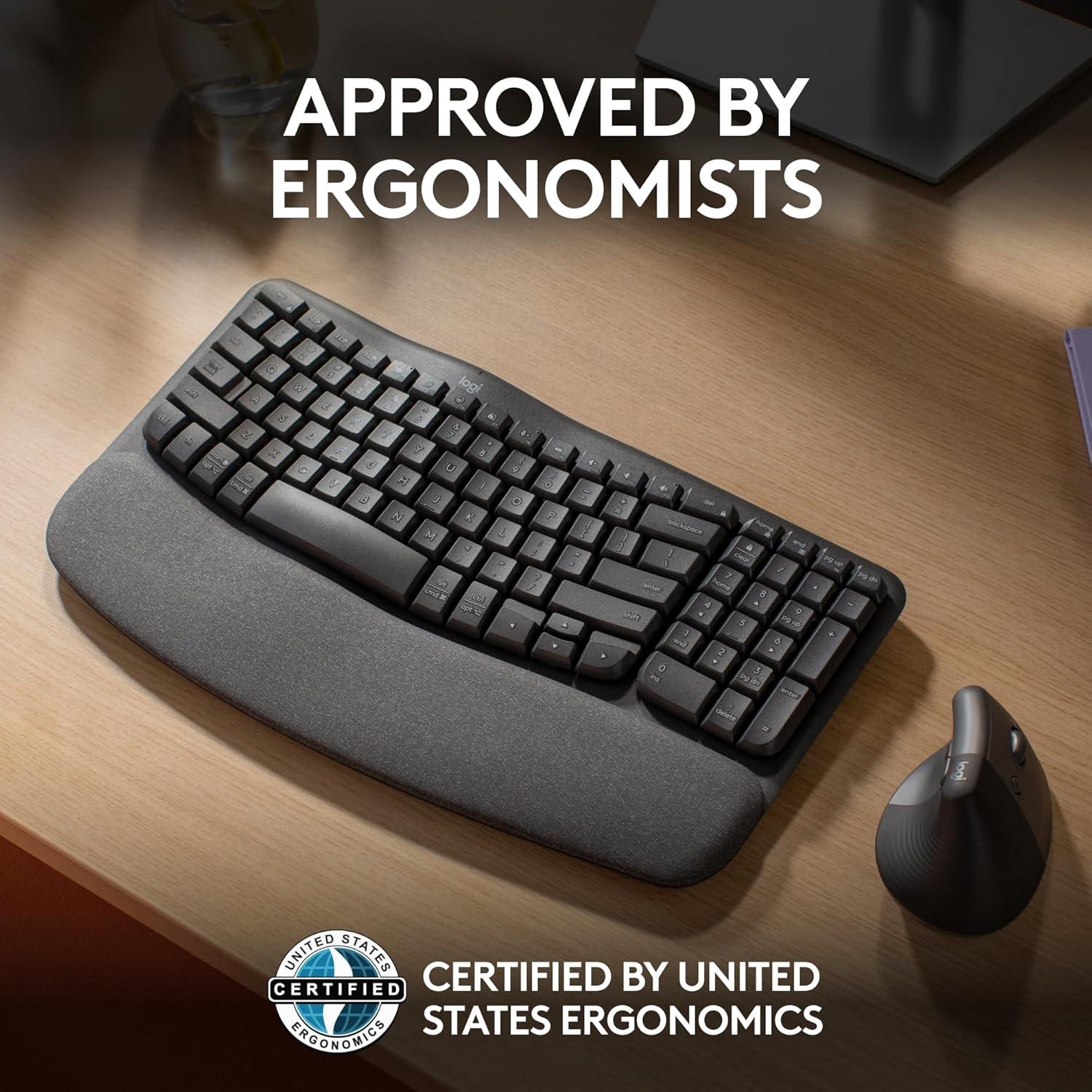 Teclado Ergonómico Inalámbrico Logitech Wave Keys - Grafito