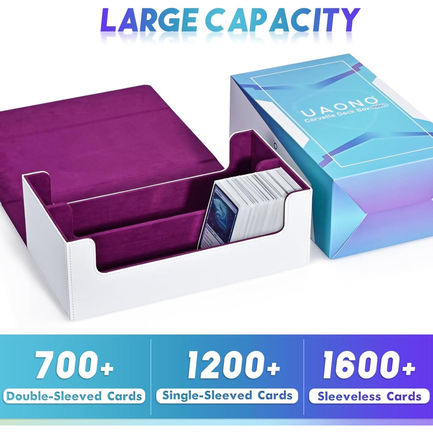 Caja de Almacenamiento de Cartas UAONO 1200+ Cartas PU Blanco/Púrpura
