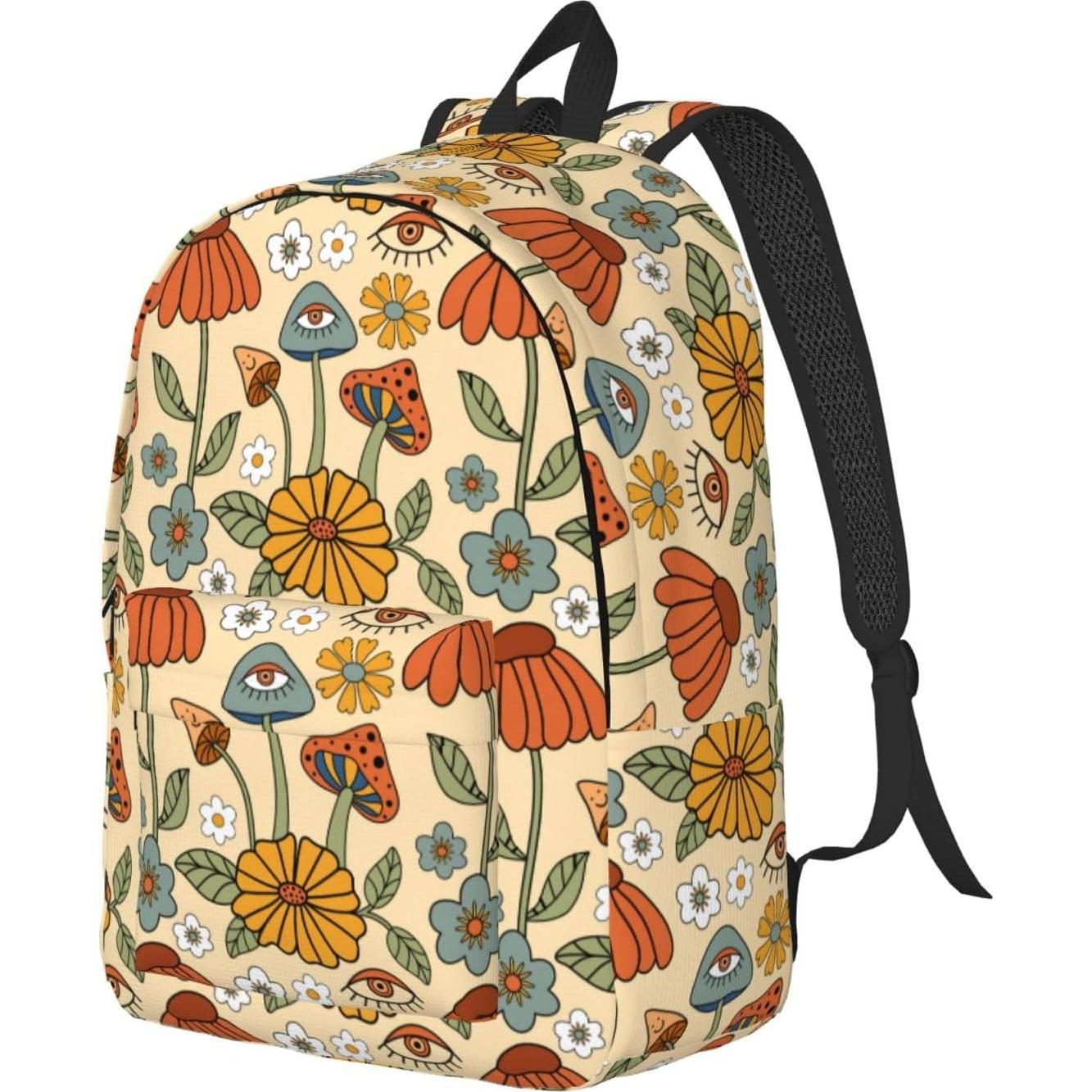 Mochila Lona Floral Retro 70s GVGOAGL 15" para Niños y Adultos