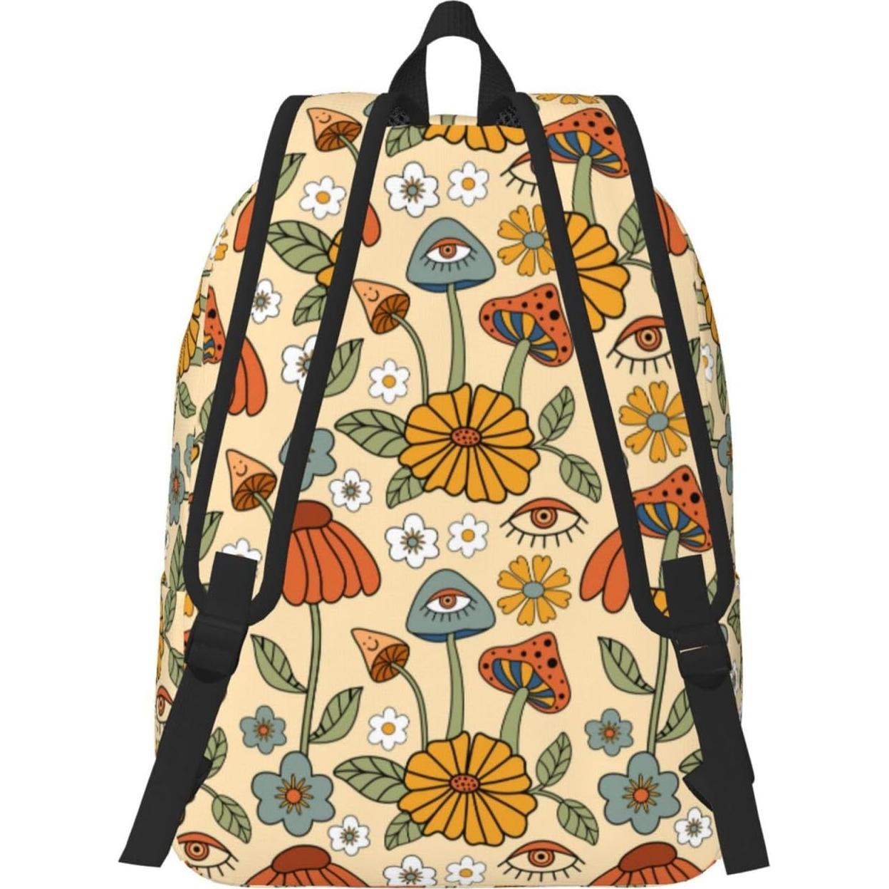 Mochila Lona Floral Retro 70s GVGOAGL 15" para Niños y Adultos