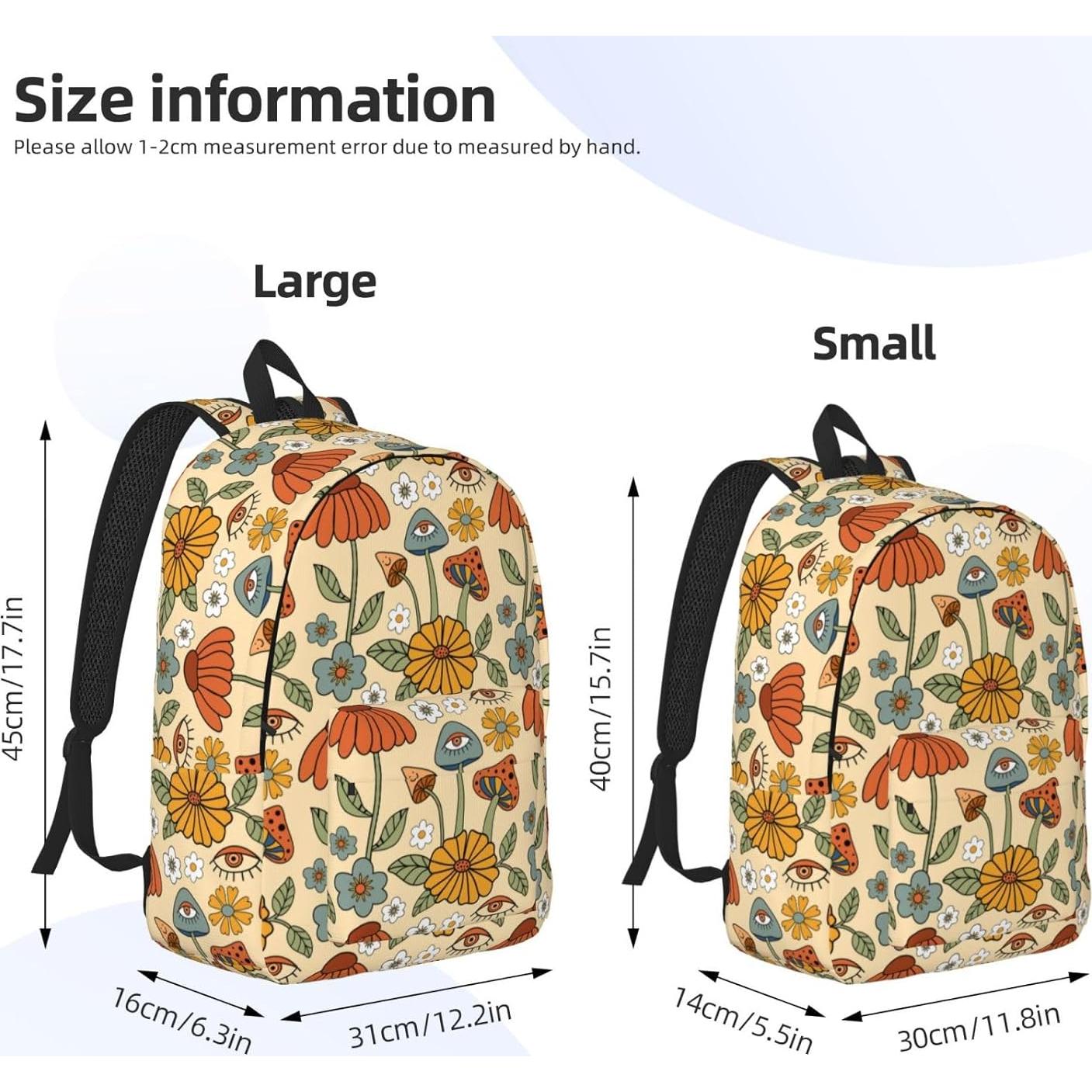 Mochila Lona Floral Retro 70s GVGOAGL 15" para Niños y Adultos