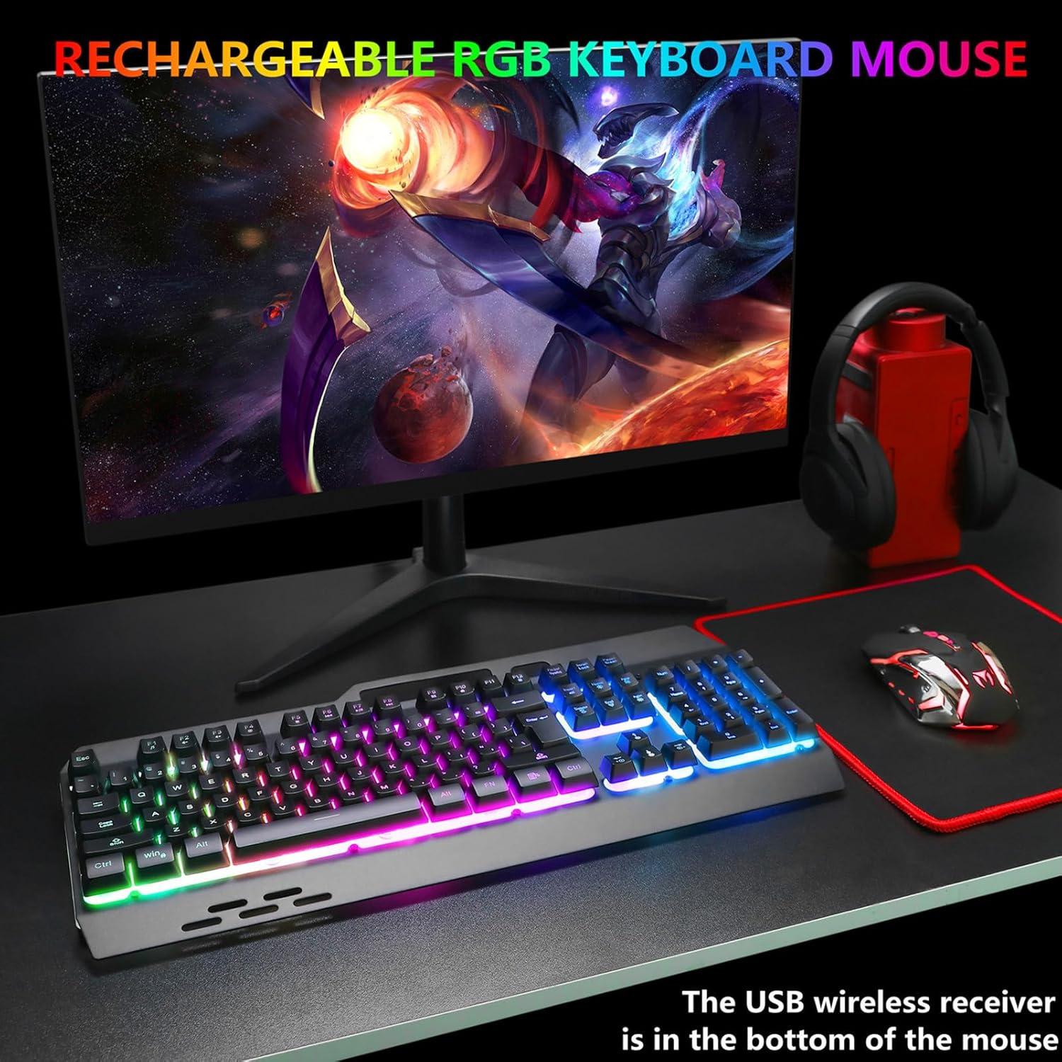 Teclado y Ratón Gaming Inalámbricos Cakce RGB Recargables