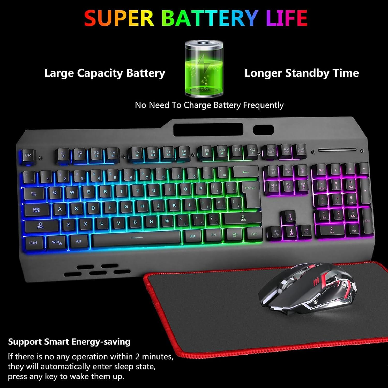 Teclado y Ratón Gaming Inalámbricos Cakce RGB Recargables