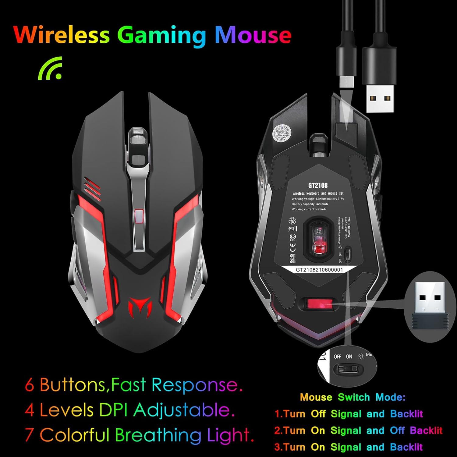 Teclado y Ratón Gaming Inalámbricos Cakce RGB Recargables