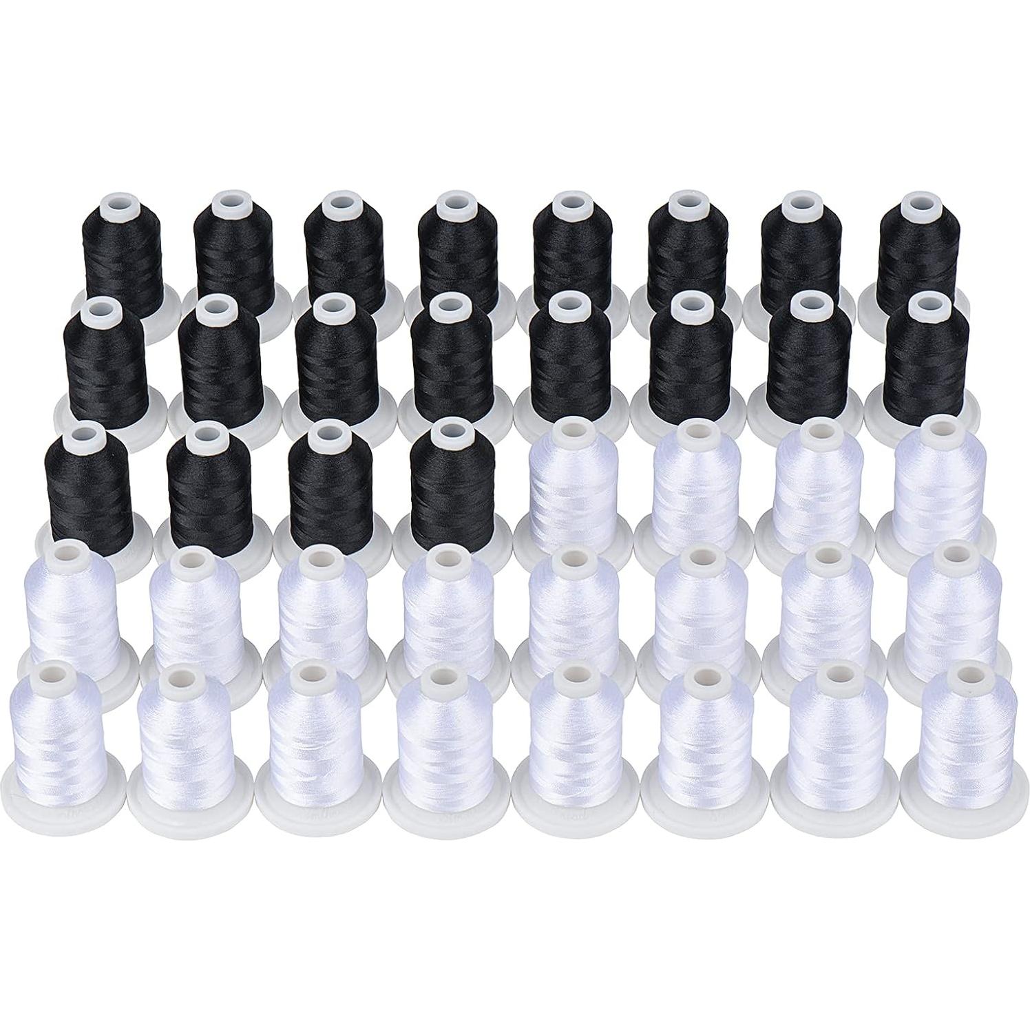 Simthread Hilo de Bordado Poliester 500M 40 Bobinas Blancas y Negras