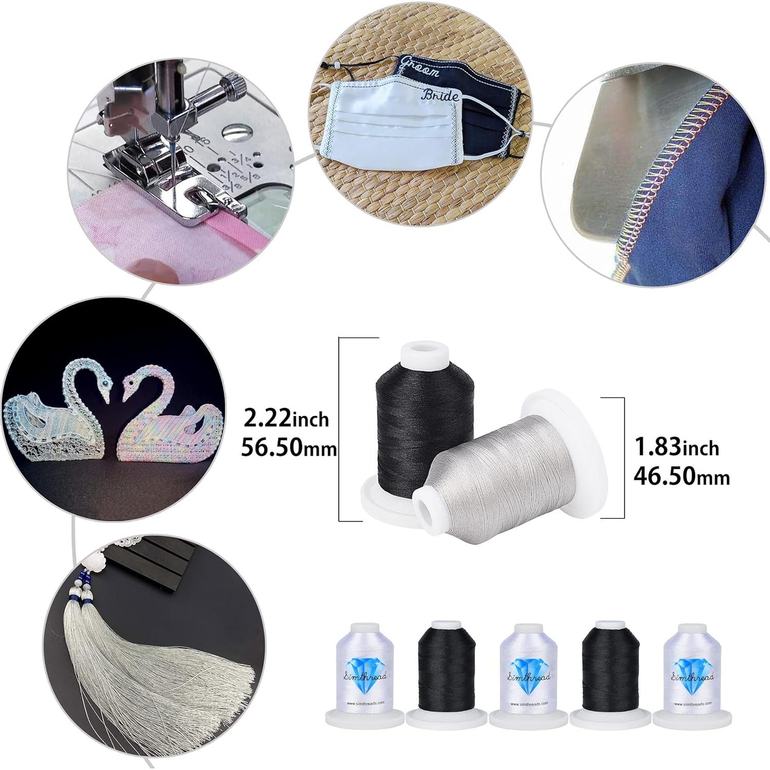 Simthread Hilo de Bordado Poliester 500M 40 Bobinas Blancas y Negras