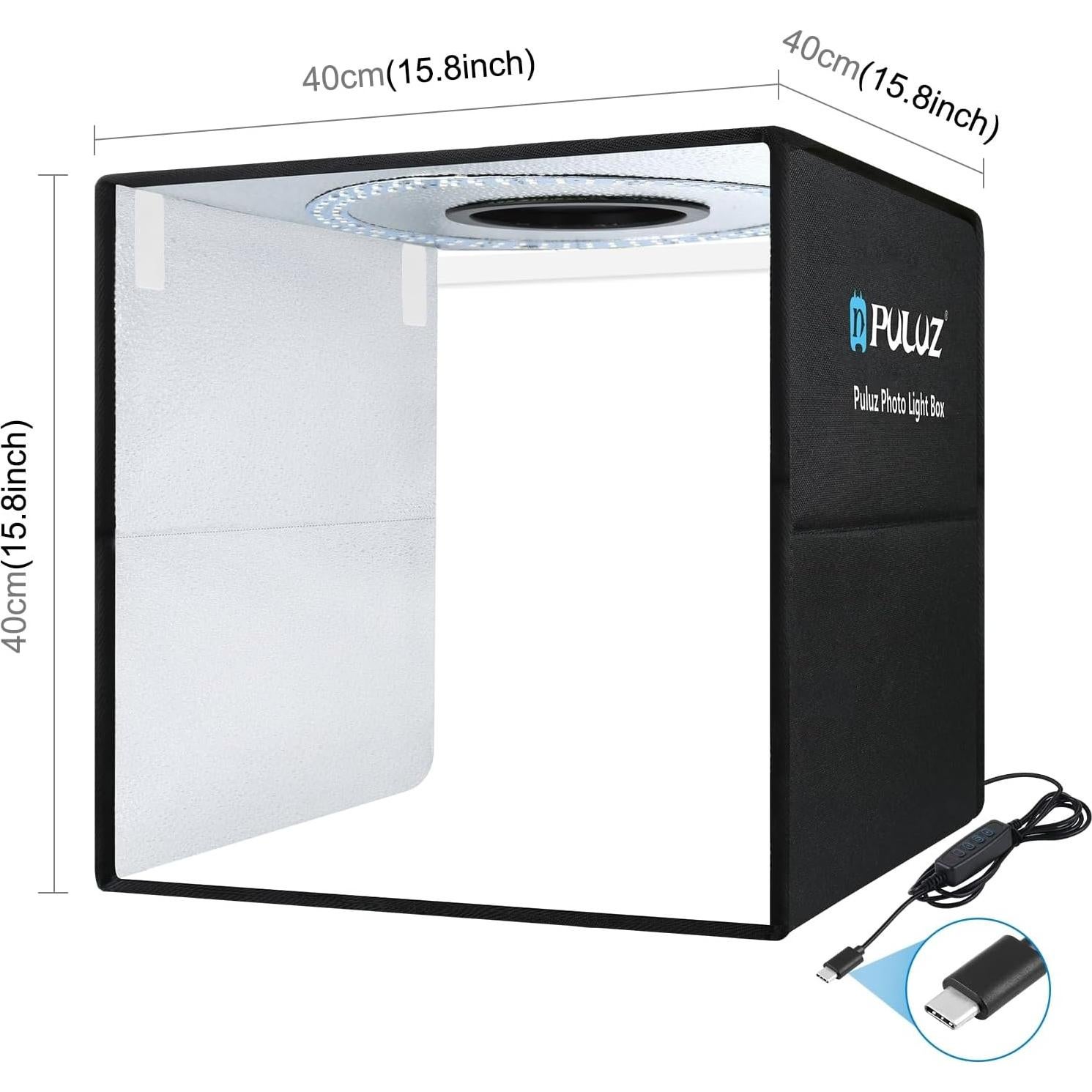 Caja de Luz Fotográfica PULUZ 40x40cm LED 160 luces 6 Fondos