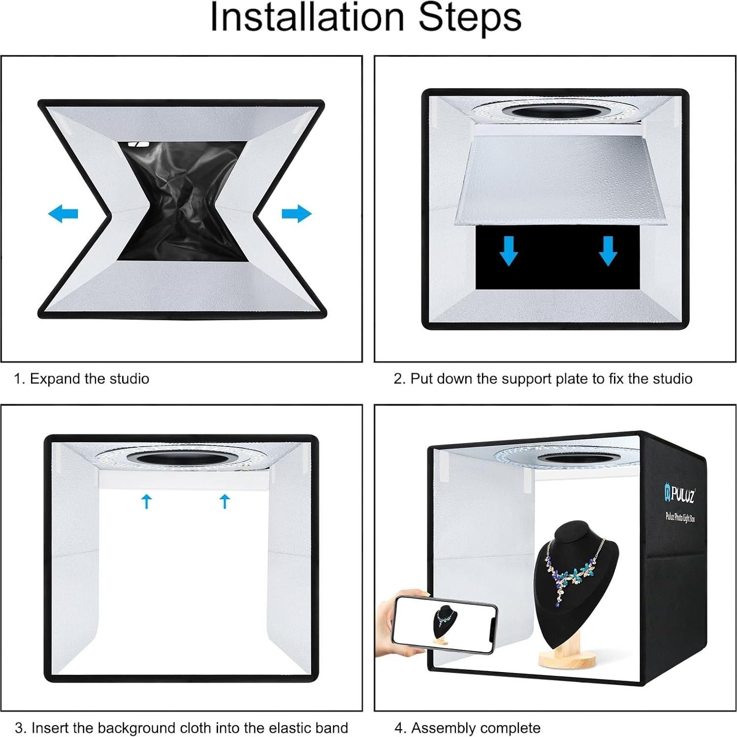 Caja de Luz Fotográfica PULUZ 40x40cm LED 160 luces 6 Fondos
