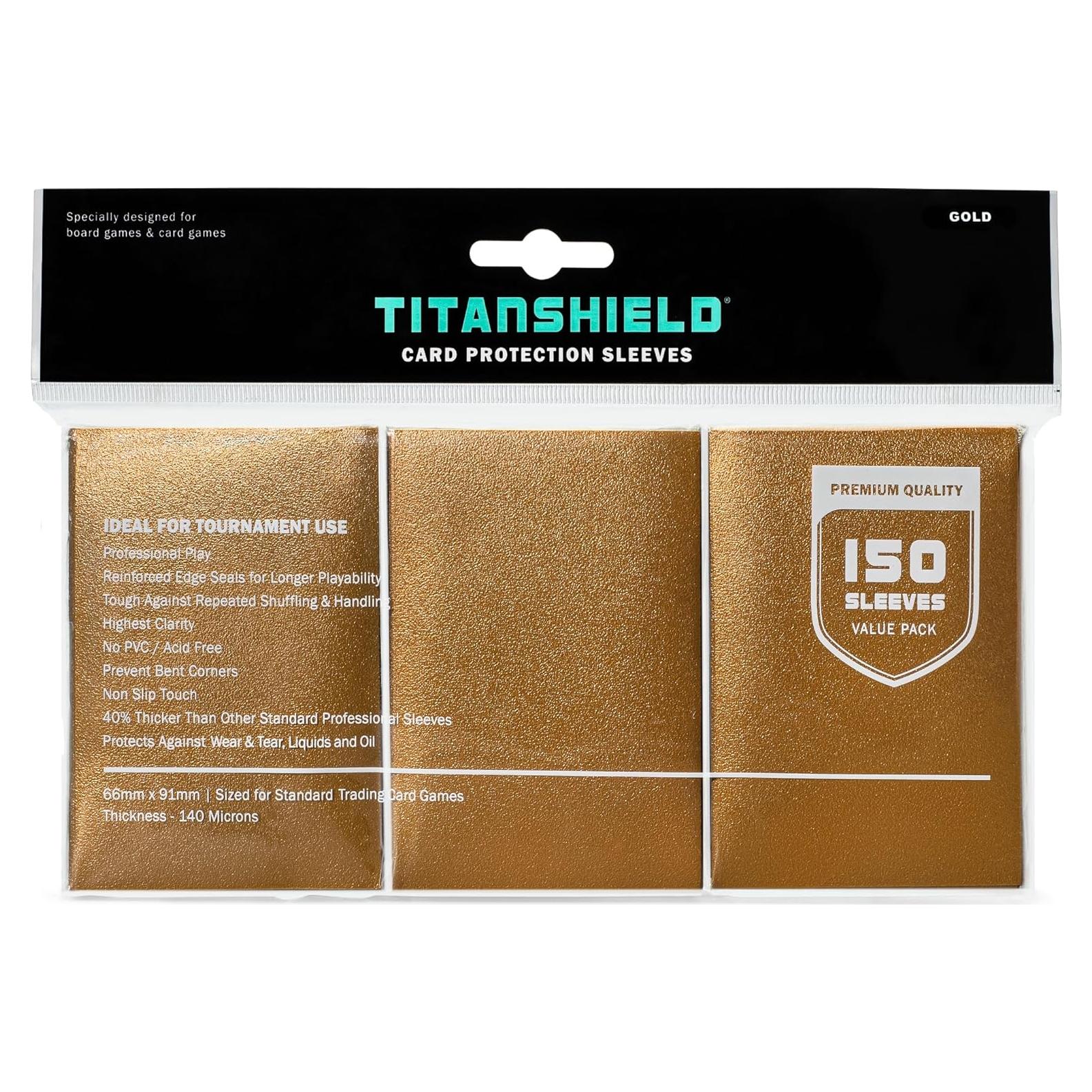 TitanShield Fundas Doradas 150 para Cartas 66x91mm