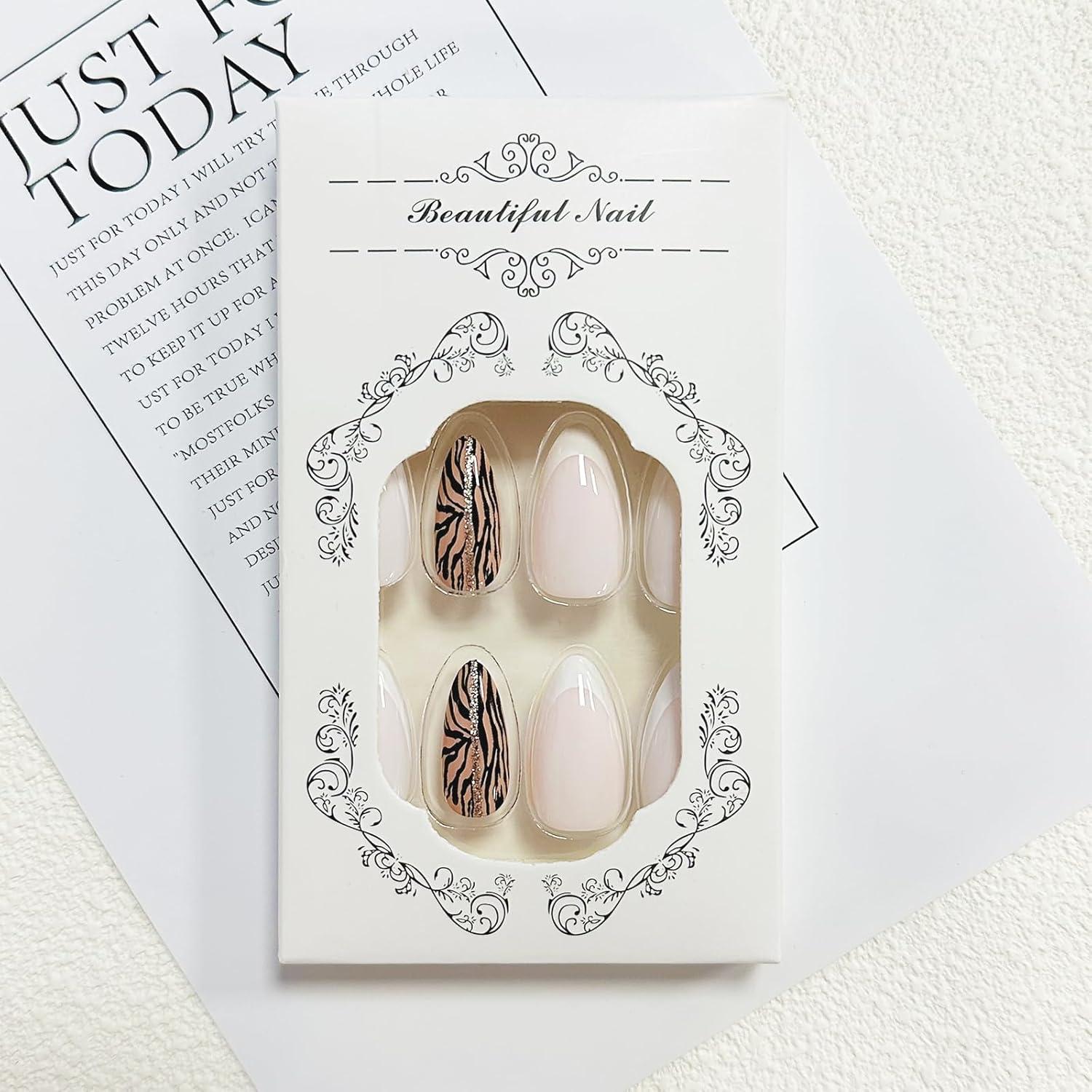 Uñas Postizas de Almendra FJSMTO con Diseño Punta Francesa