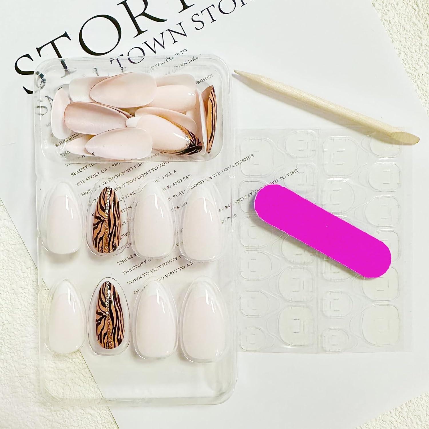 Uñas Postizas de Almendra FJSMTO con Diseño Punta Francesa