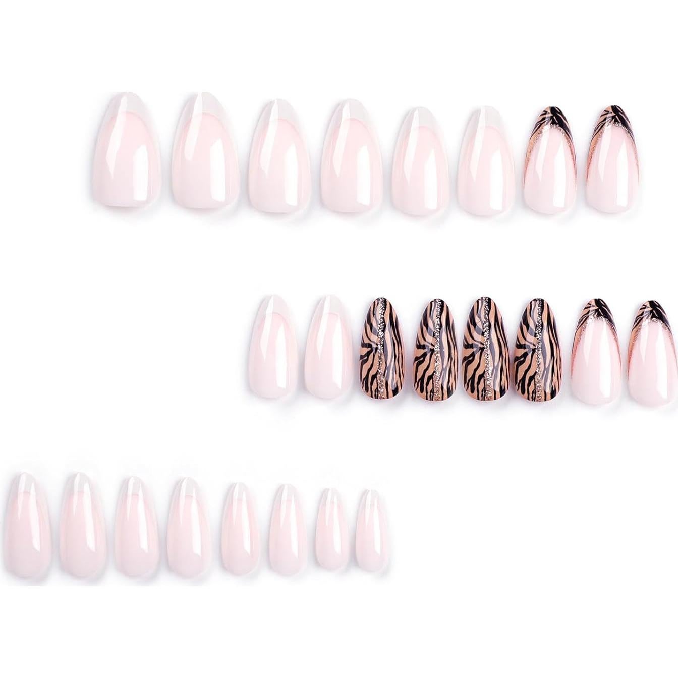 Uñas Postizas de Almendra FJSMTO con Diseño Punta Francesa