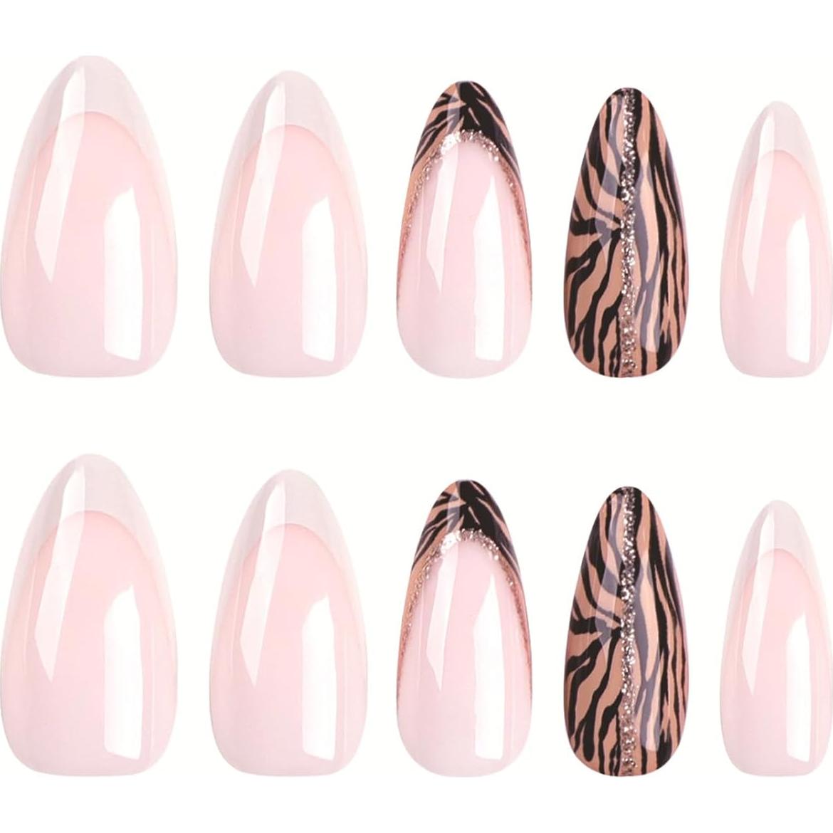 Uñas Postizas de Almendra FJSMTO con Diseño Punta Francesa