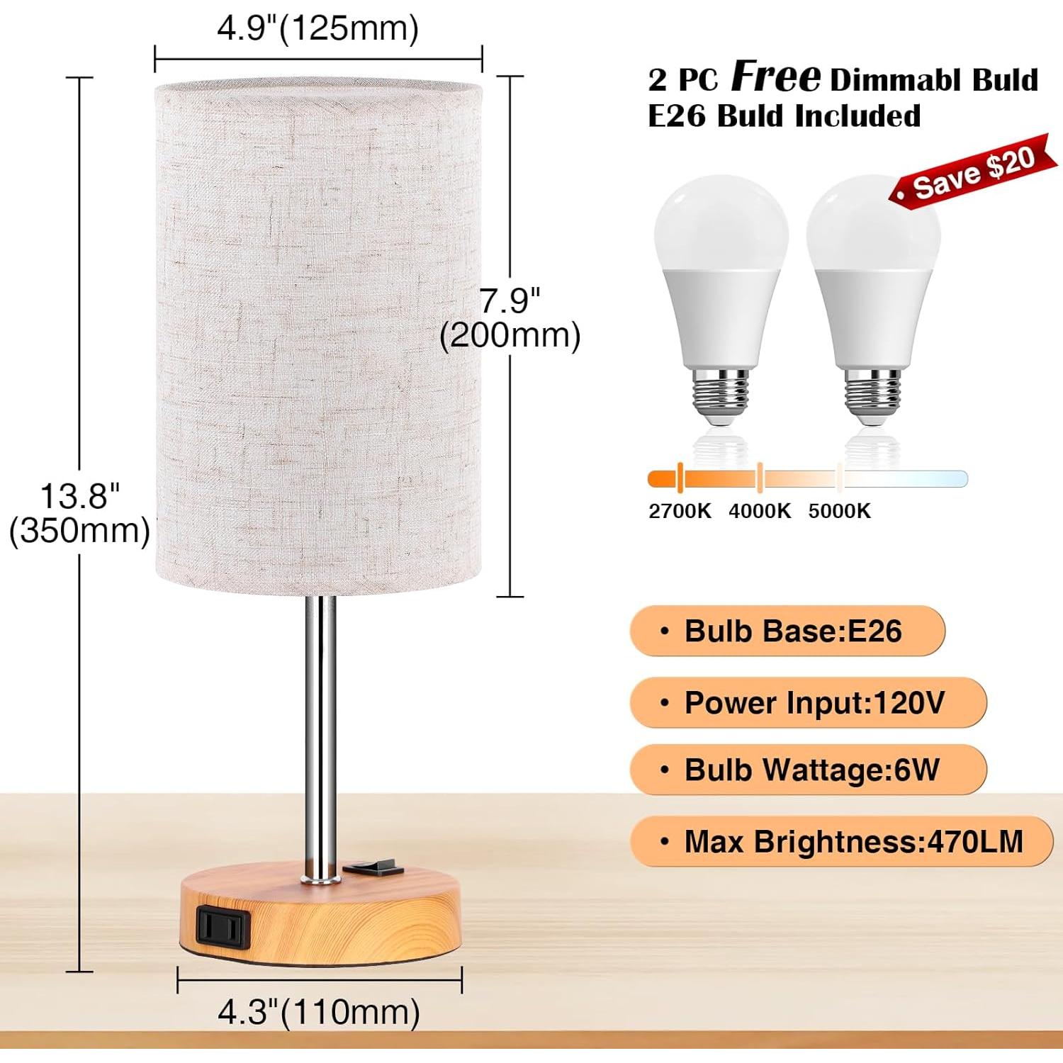 Juego de 2 Lámparas de Mesa ZJOJO con Pantalla de Lino 45.6 cm