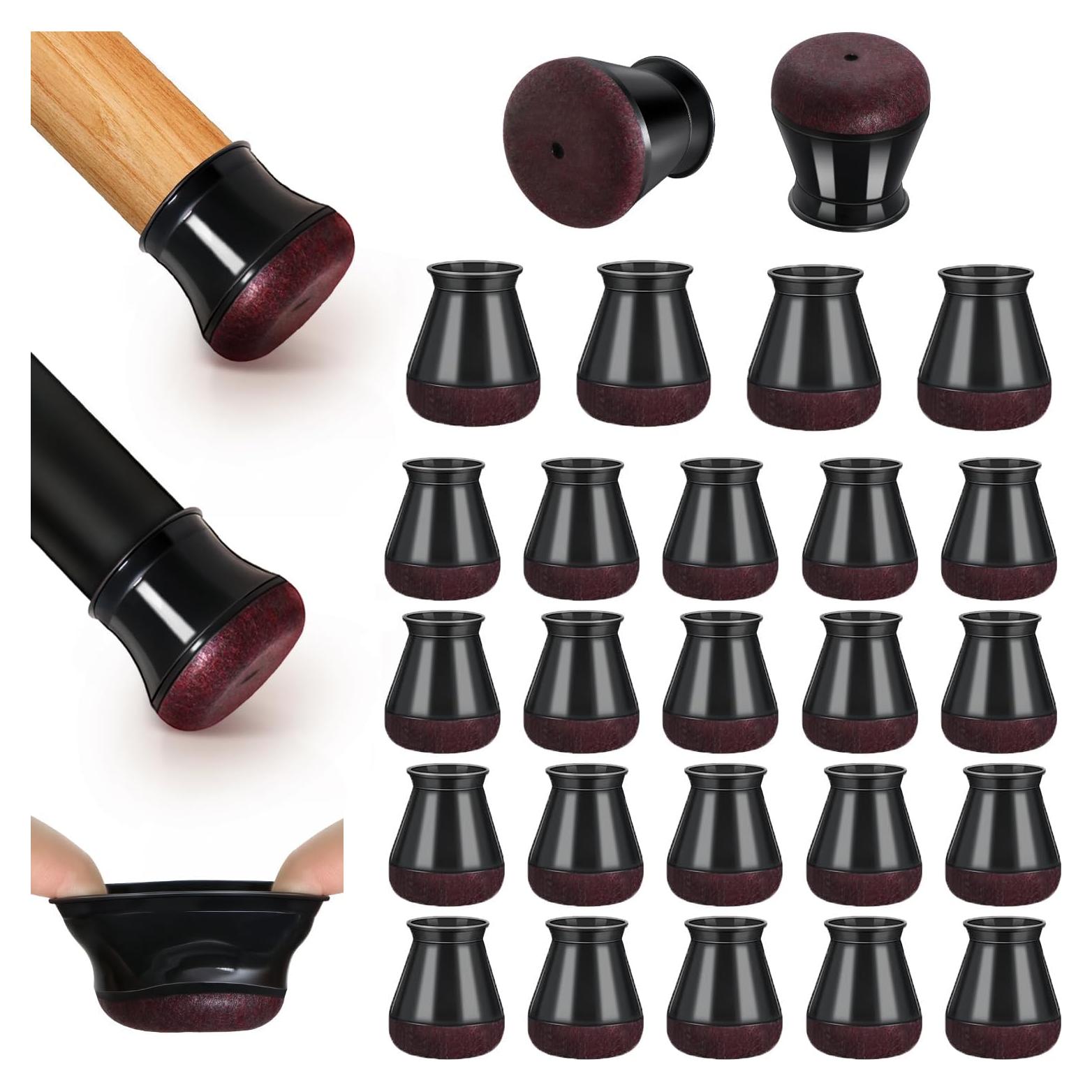 24 Protectores de Suelo PISAO para Patas de Silla Negros 14-20mm