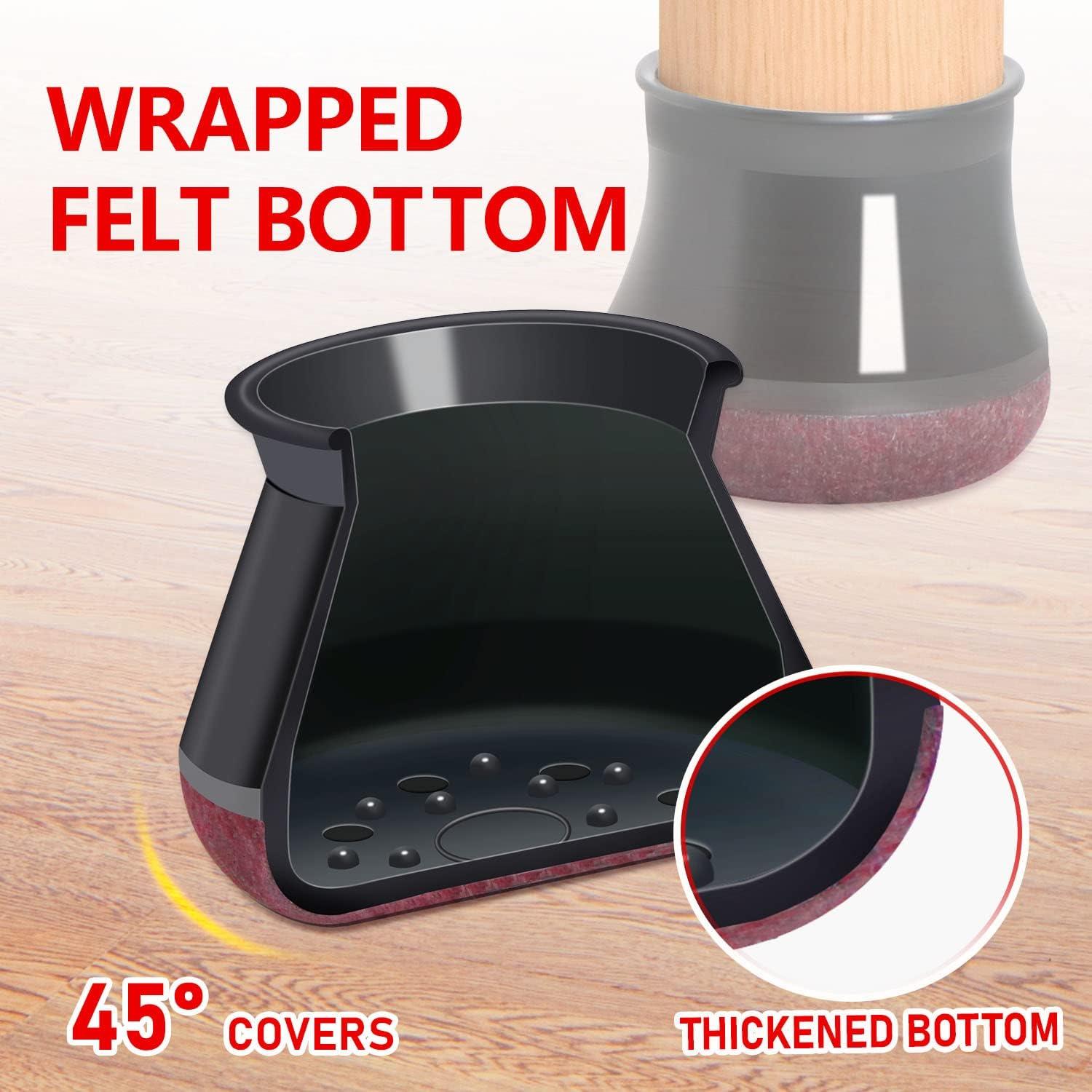 24 Protectores de Suelo PISAO para Patas de Silla Negros 14-20mm