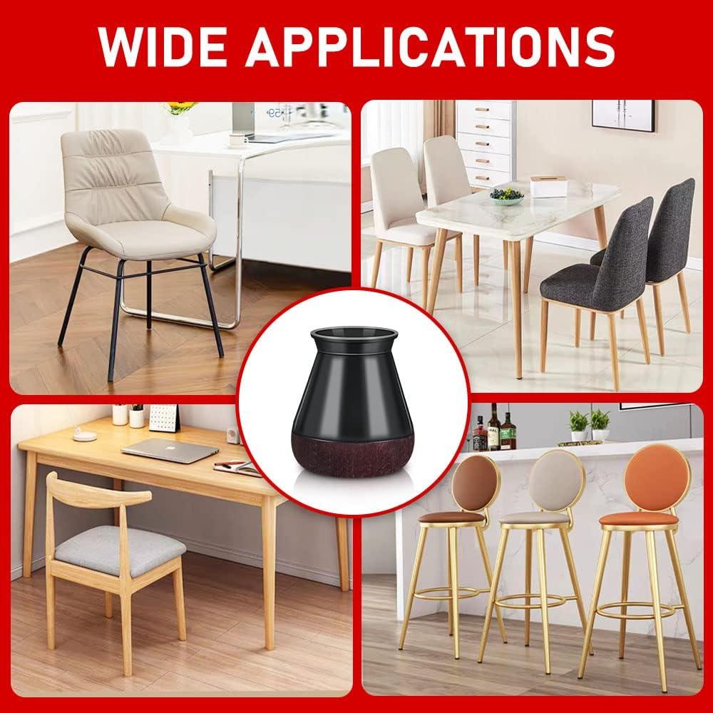 24 Protectores de Suelo PISAO para Patas de Silla Negros 14-20mm