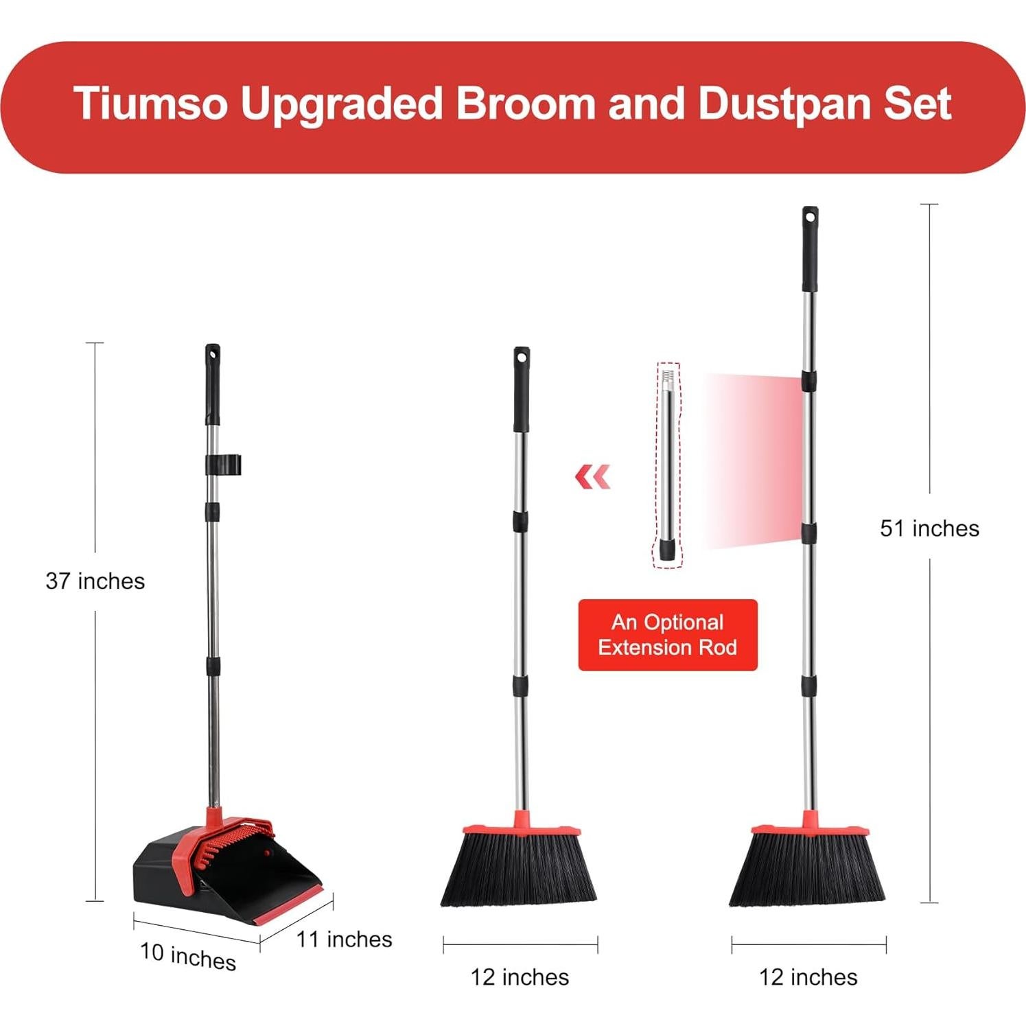 Juego de Escoba y Recogedor Tiumso 129.54 cm Negro y Rojo