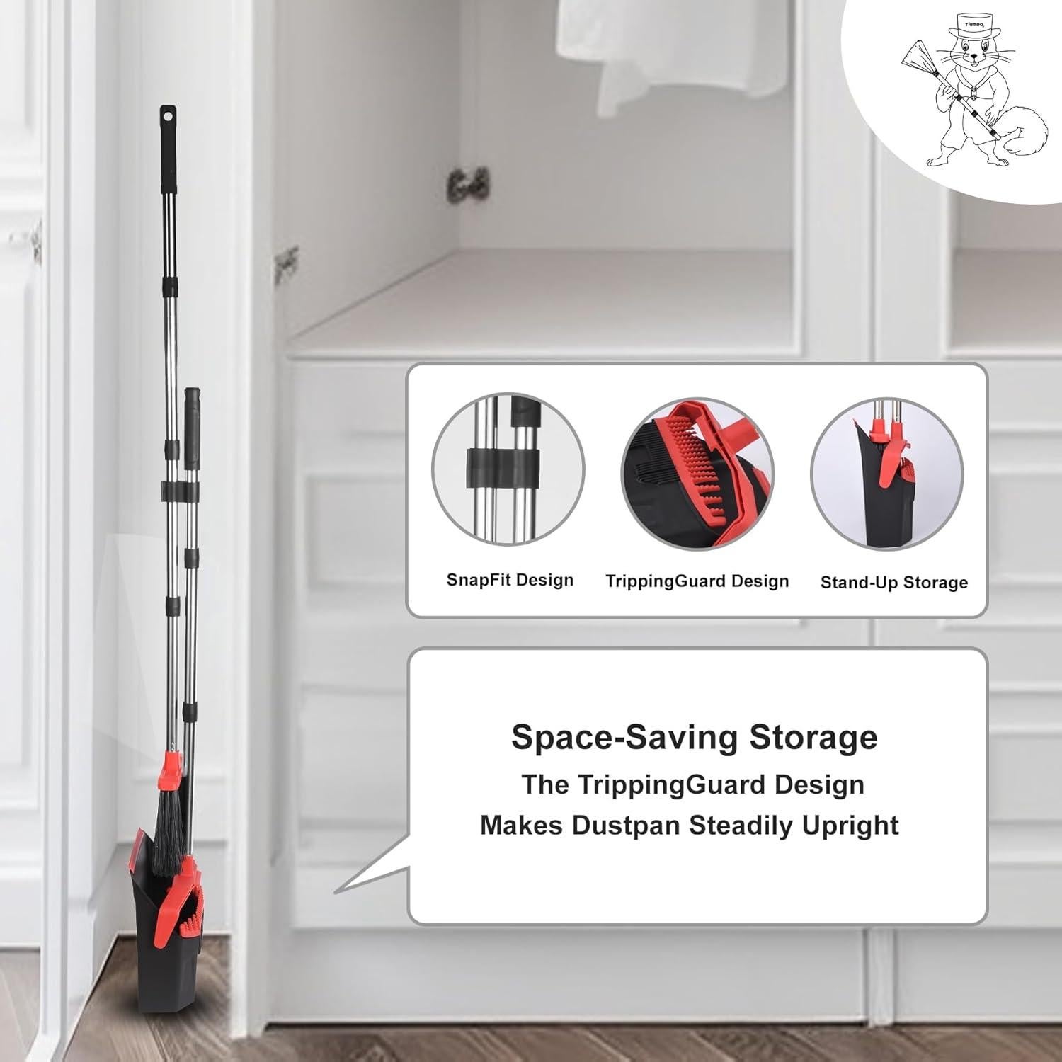Juego de Escoba y Recogedor Tiumso 129.54 cm Negro y Rojo