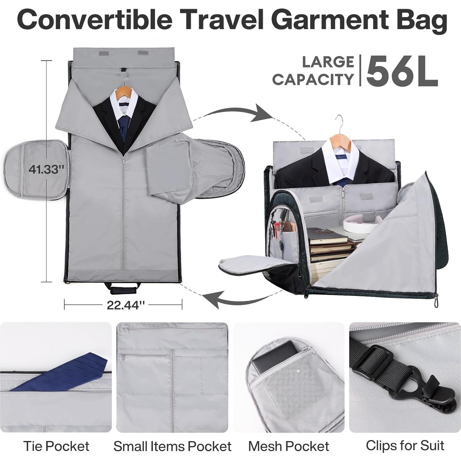 Bolsa de Ropa de Mano Mixi 56L Convertible 2 en 1 Negro