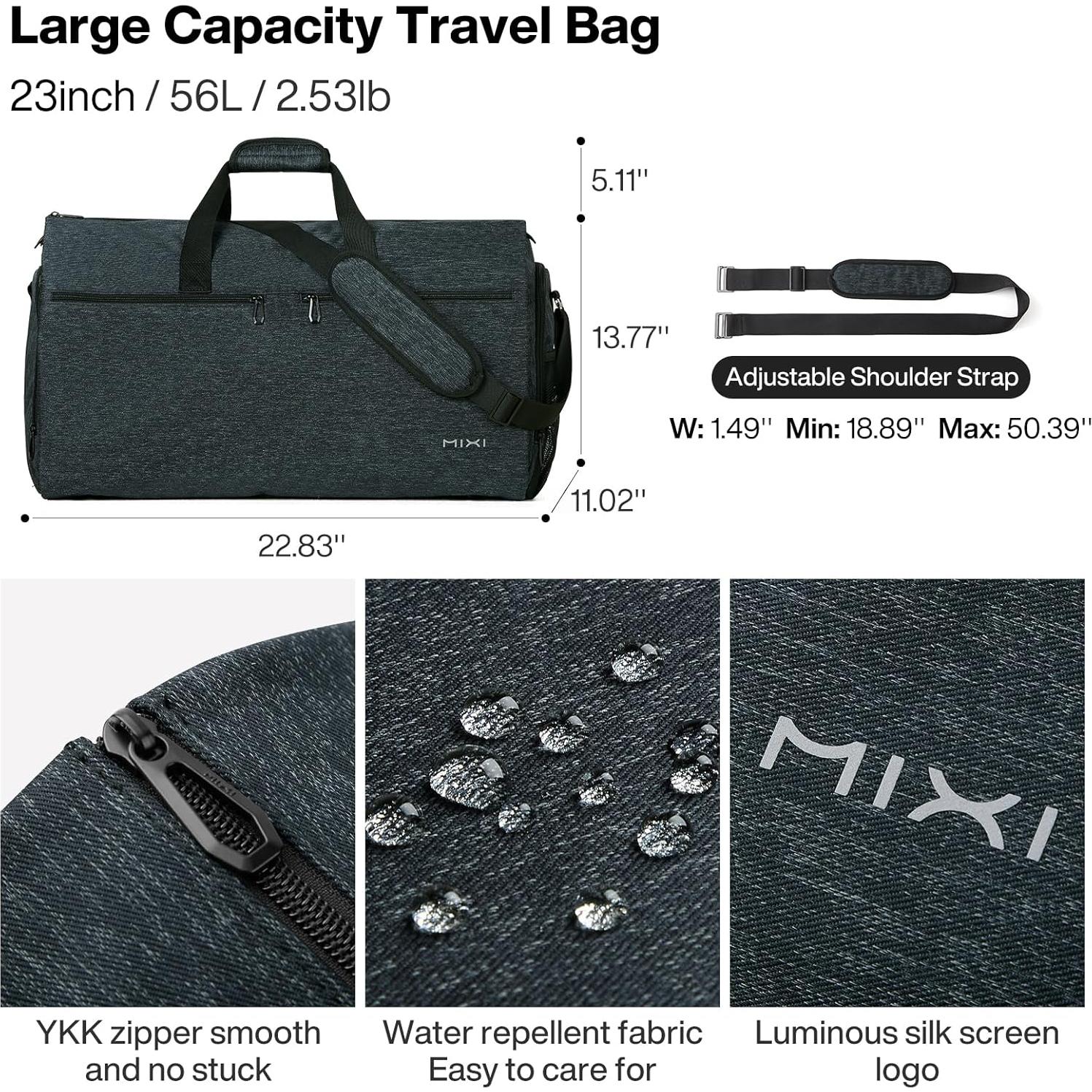 Bolsa de Ropa de Mano Mixi 56L Convertible 2 en 1 Negro