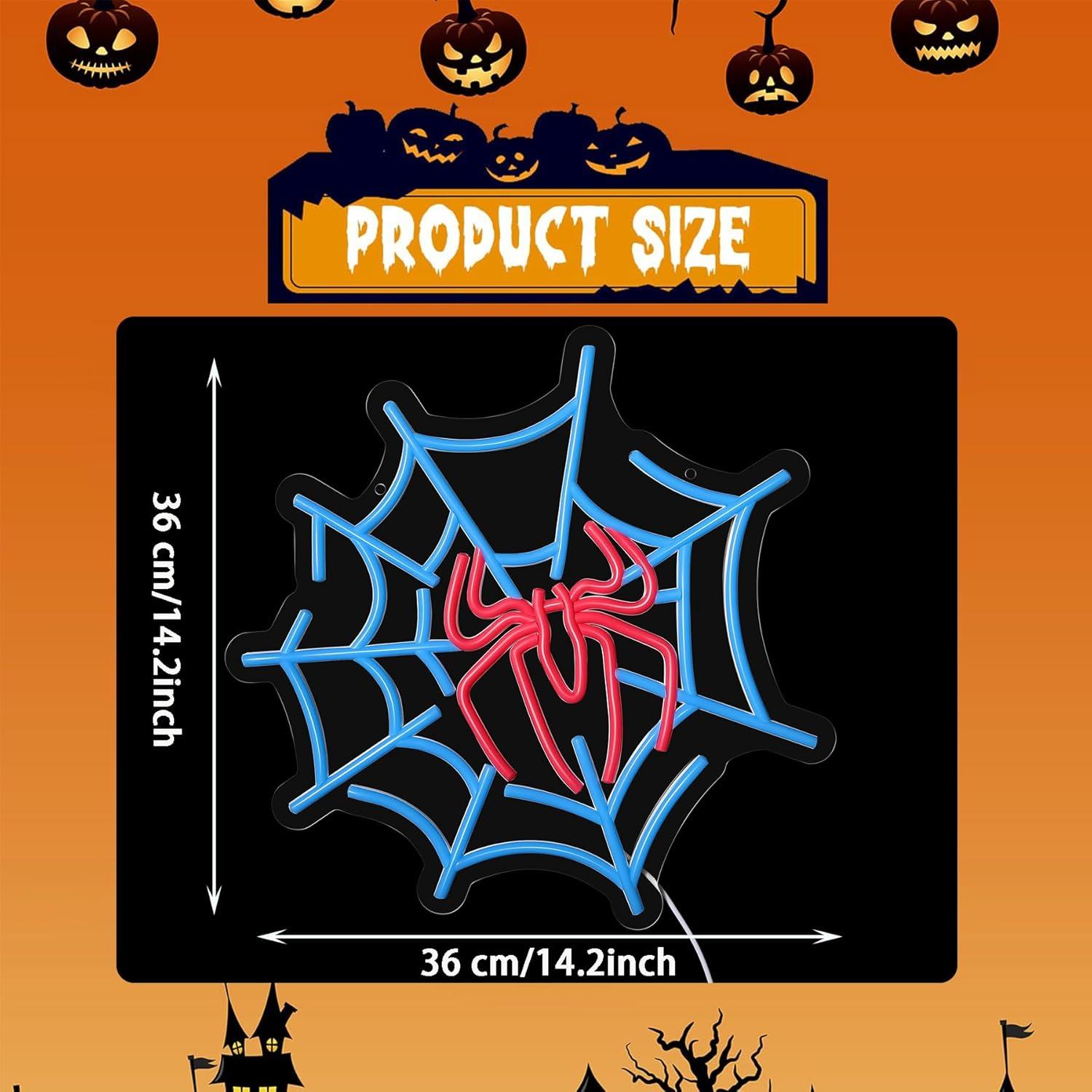 Cartel de Neón Halloween LED Shecina 36x36 cm Araña Azul