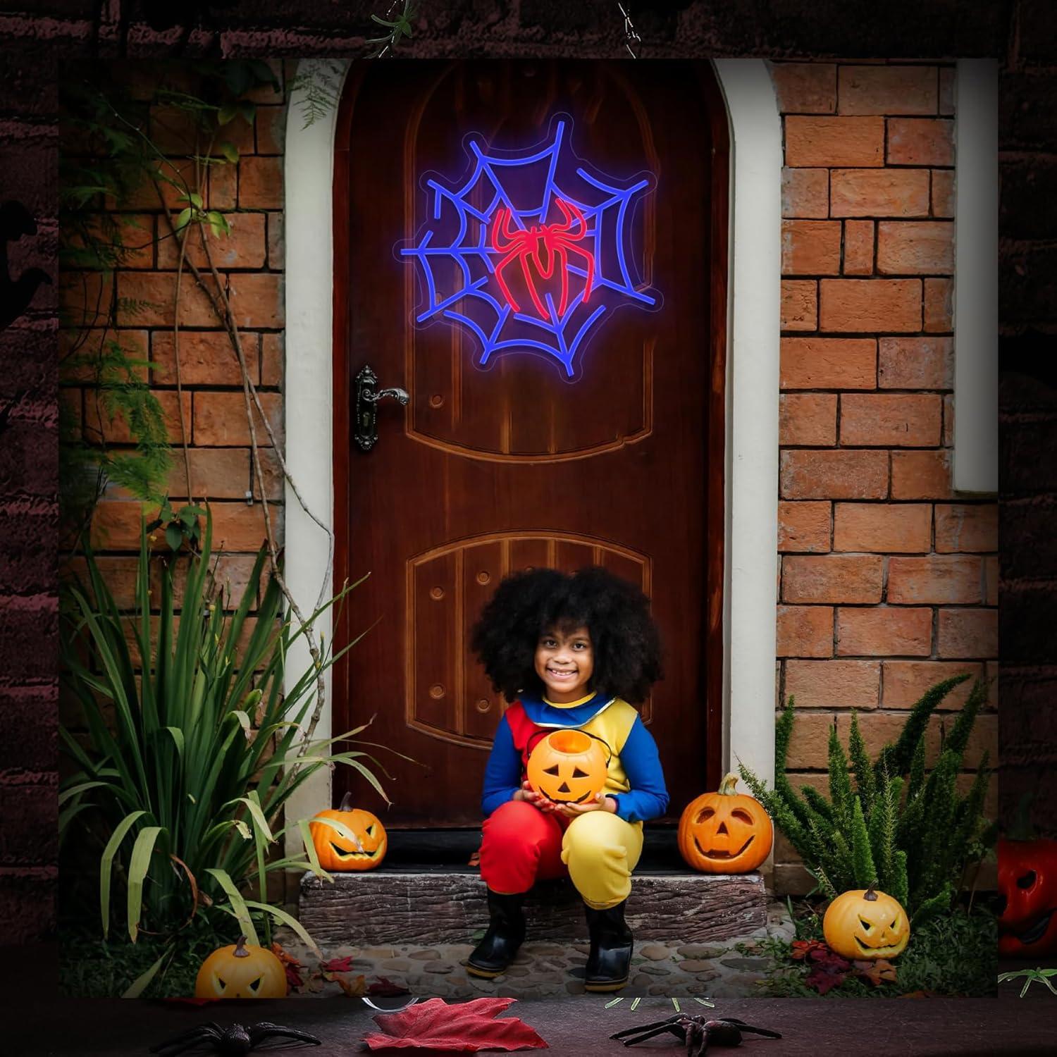 Cartel de Neón Halloween LED Shecina 36x36 cm Araña Azul