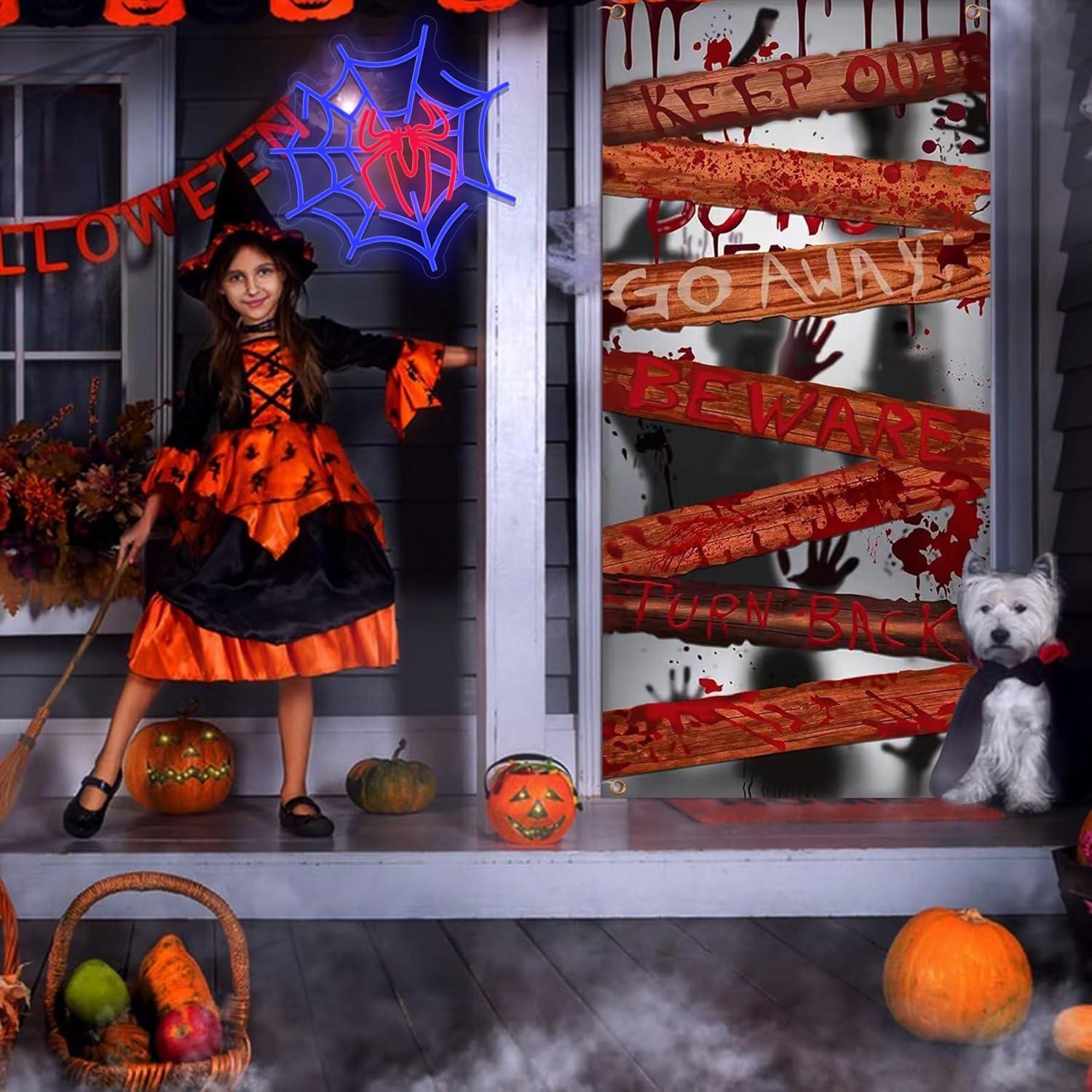 Cartel de Neón Halloween LED Shecina 36x36 cm Araña Azul