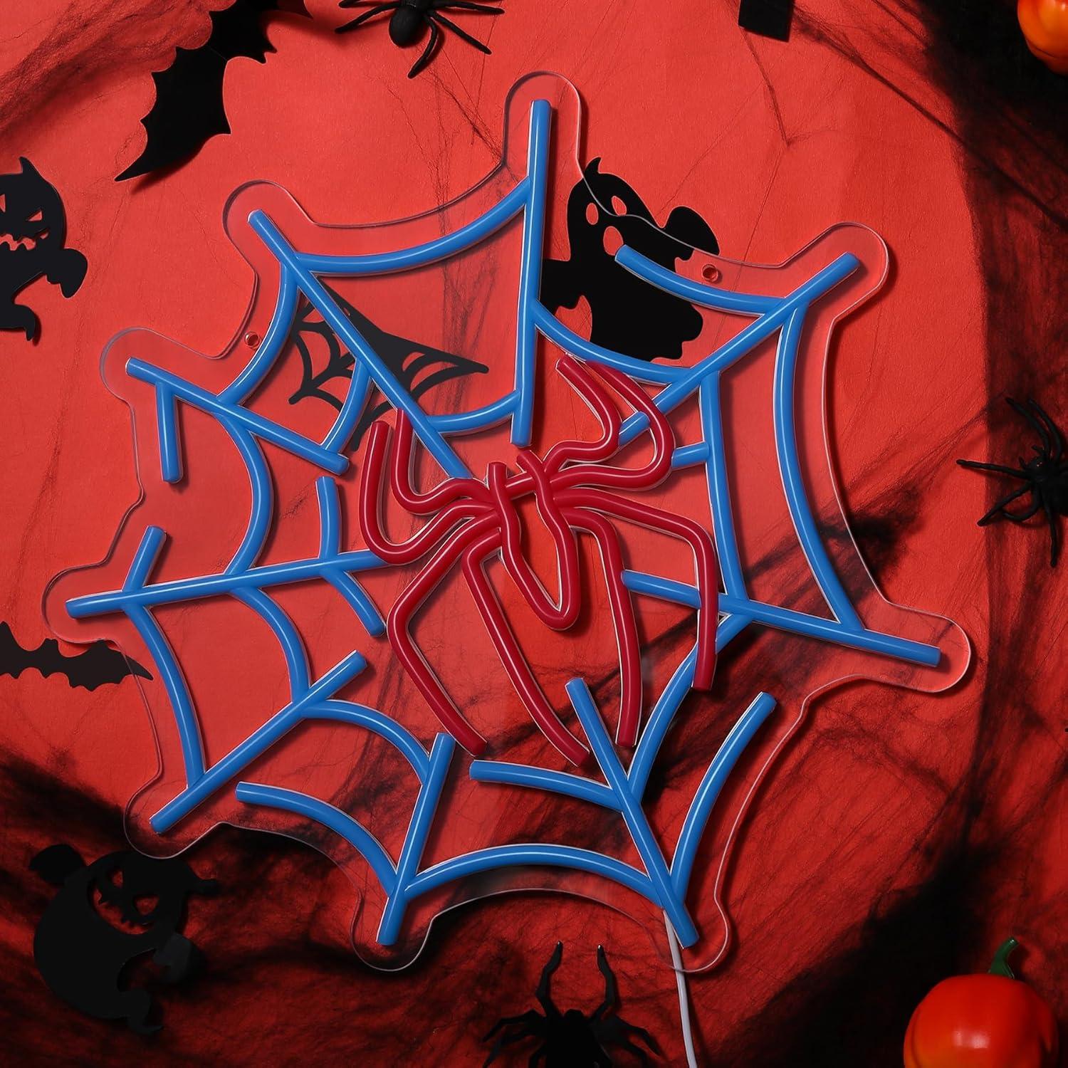 Cartel de Neón Halloween LED Shecina 36x36 cm Araña Azul
