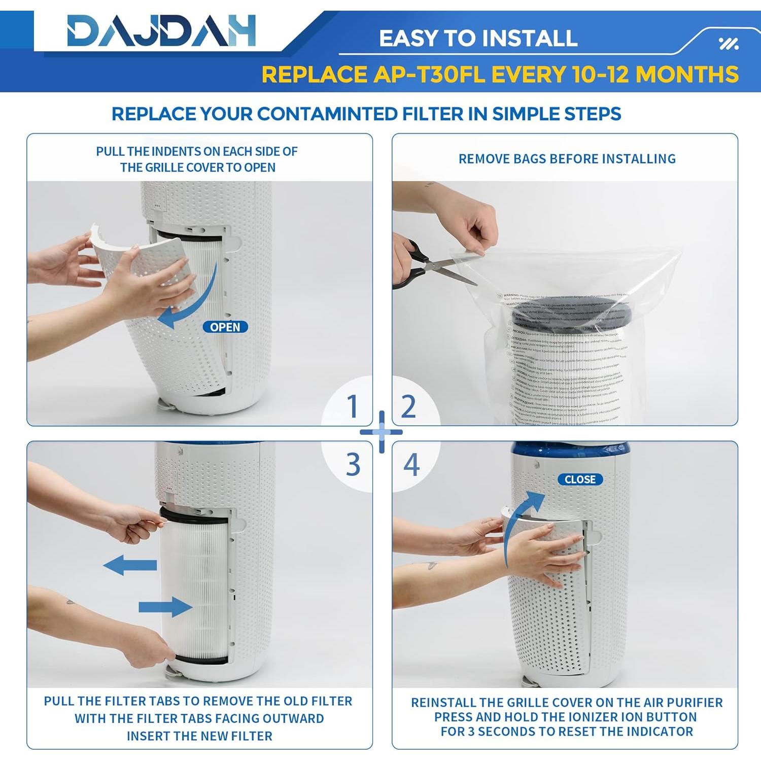 Filtro de Reemplazo HEPA H13 DAJDAH AP-T30FL para Purificadores HoMedics