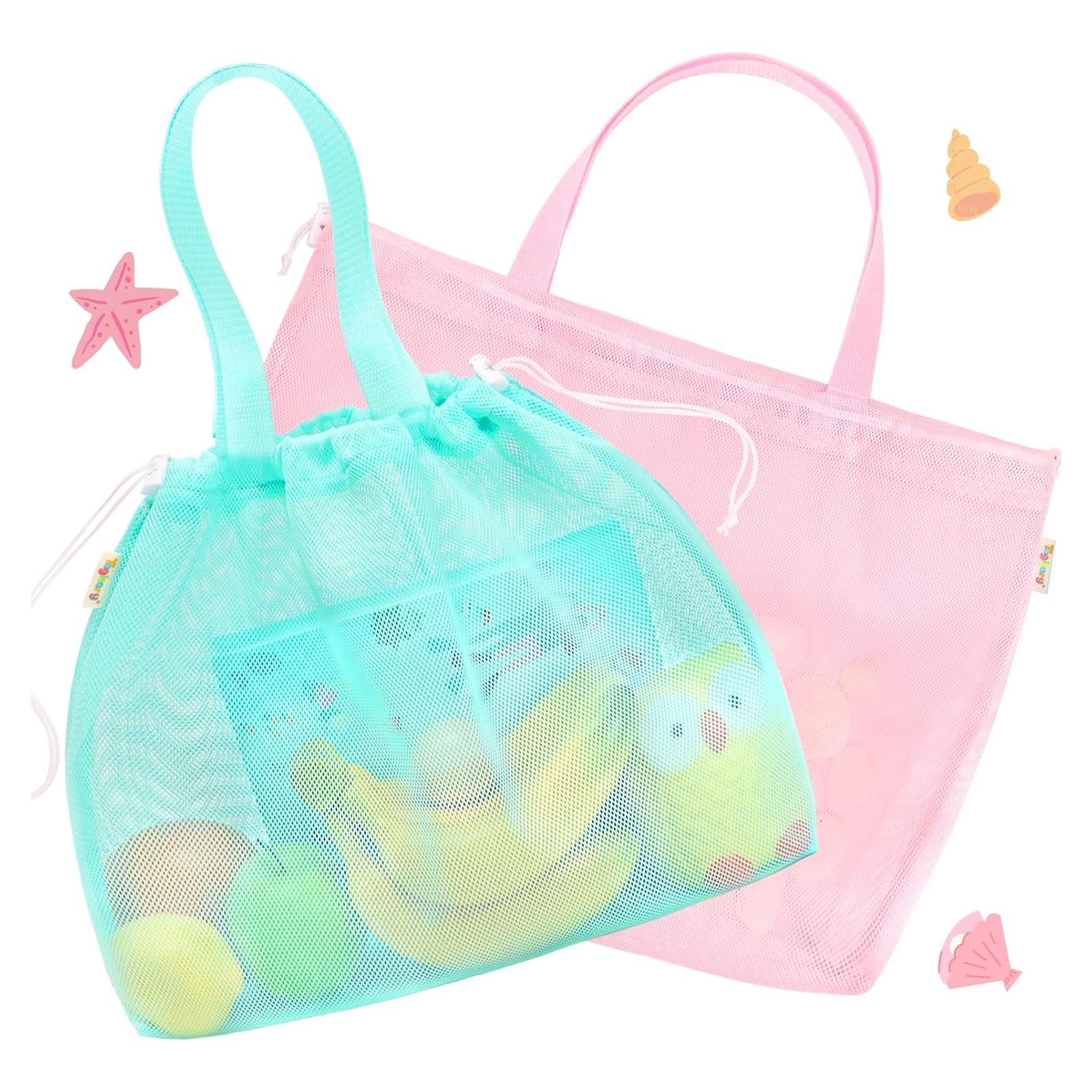 Bolsa de Playa para Niños Tagitary Rosa Azul 16x18cm Malla