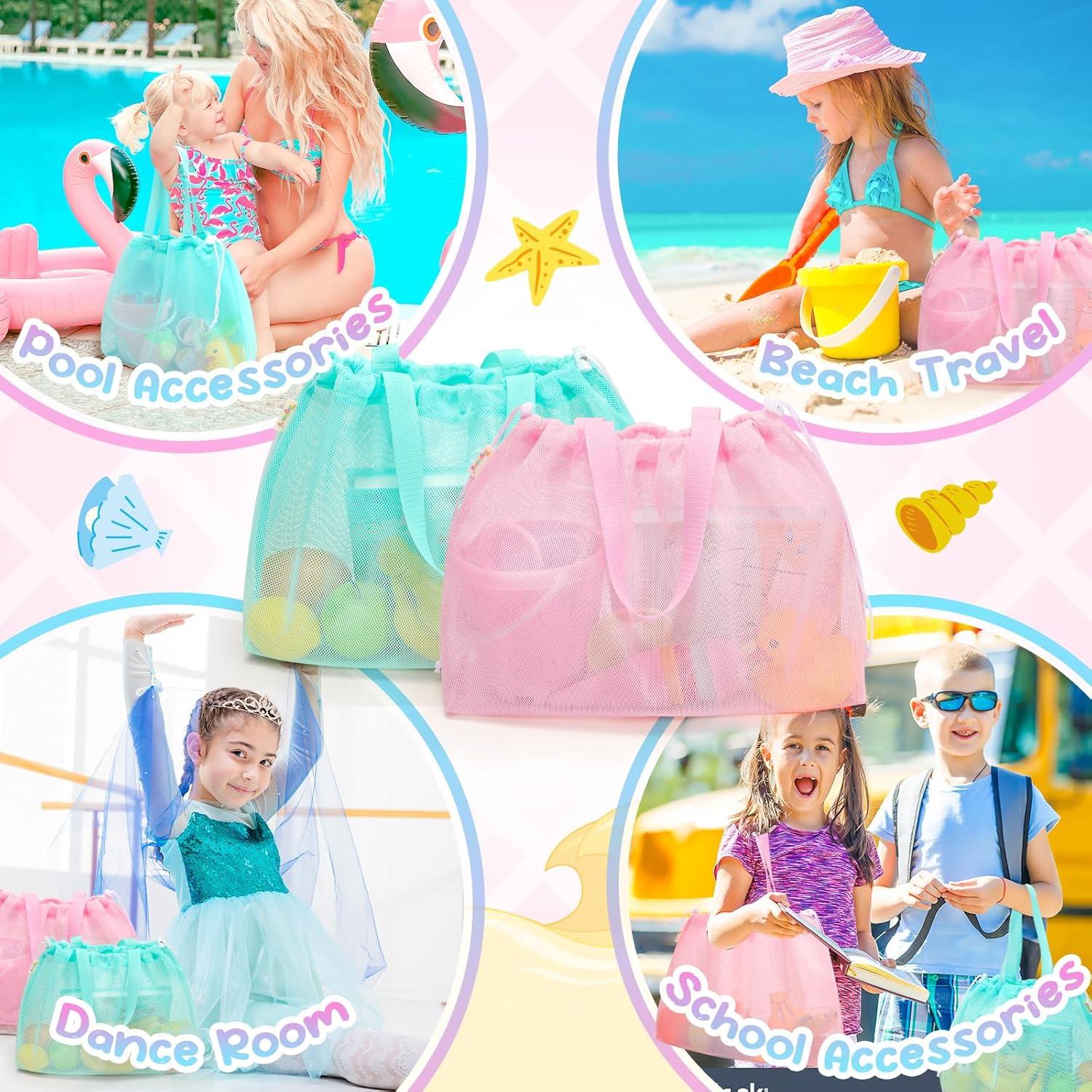 Bolsa de Playa para Niños Tagitary Rosa Azul 16x18cm Malla