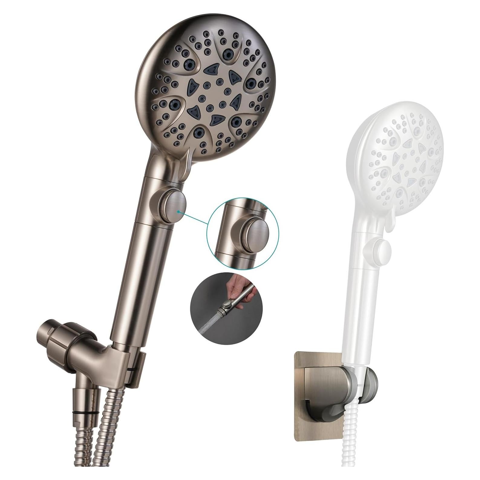 Cabezal de Ducha de Mano GwernKB Níquel Cepillado 8 Modos 200 cm