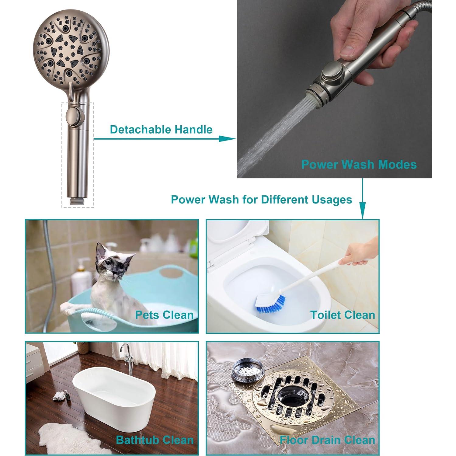 Cabezal de Ducha de Mano GwernKB Níquel Cepillado 8 Modos 200 cm