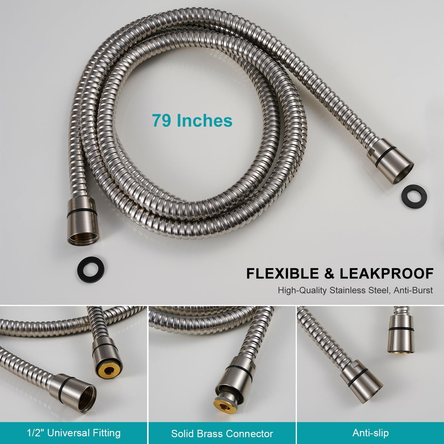 Cabezal de Ducha de Mano GwernKB Níquel Cepillado 8 Modos 200 cm