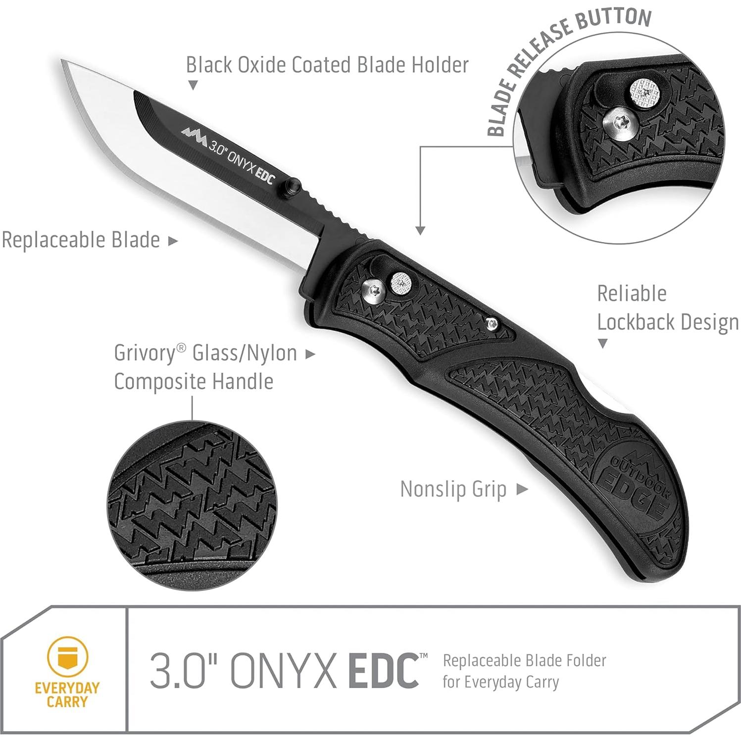 Cuchillo de bolsillo Outdoor Edge Onyx EDC 3" con hojas reemplazables